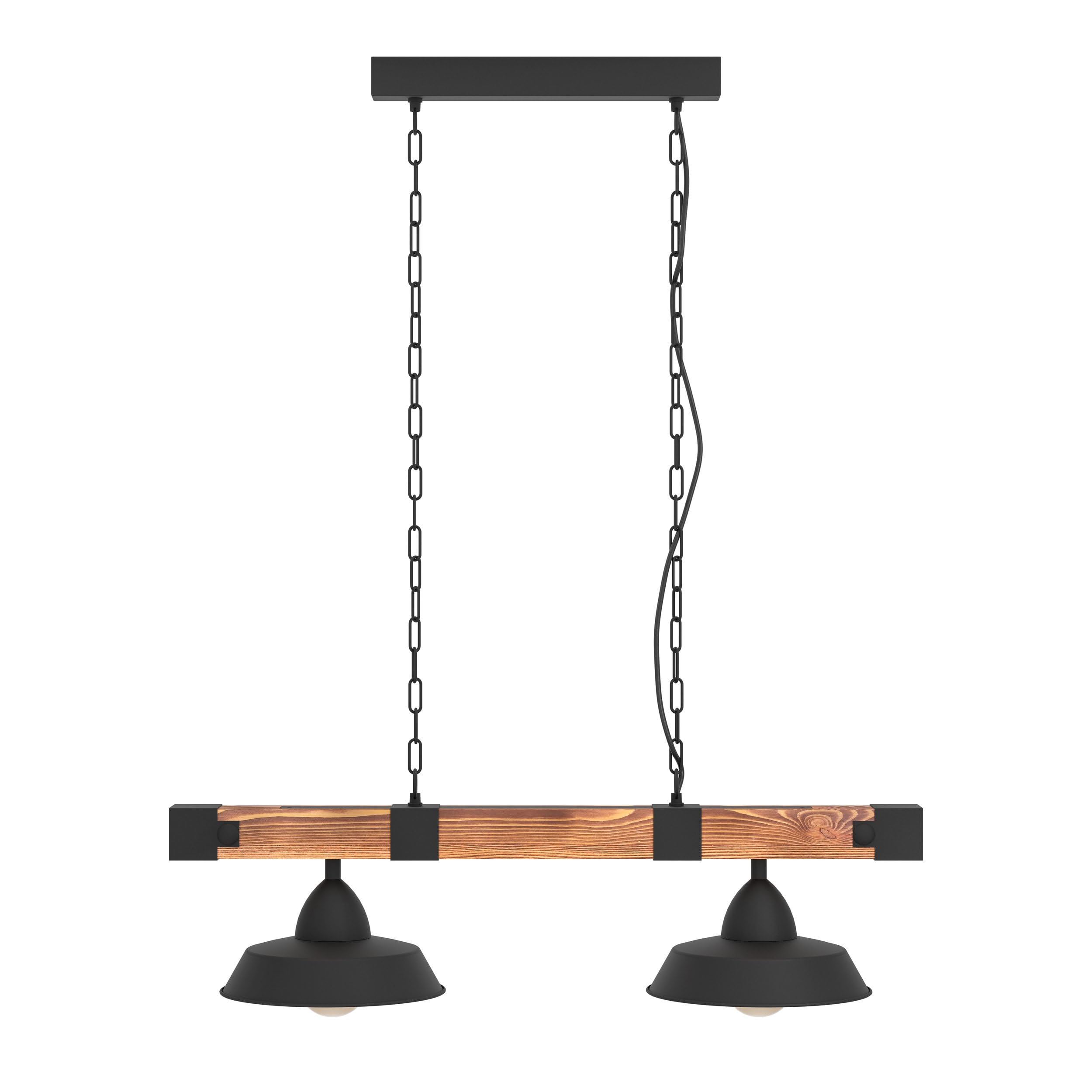 eglo-oldbury-pendellampe-2-flammig-industrial-stahl-holz-e27-schwarz-braun-86cm image 2