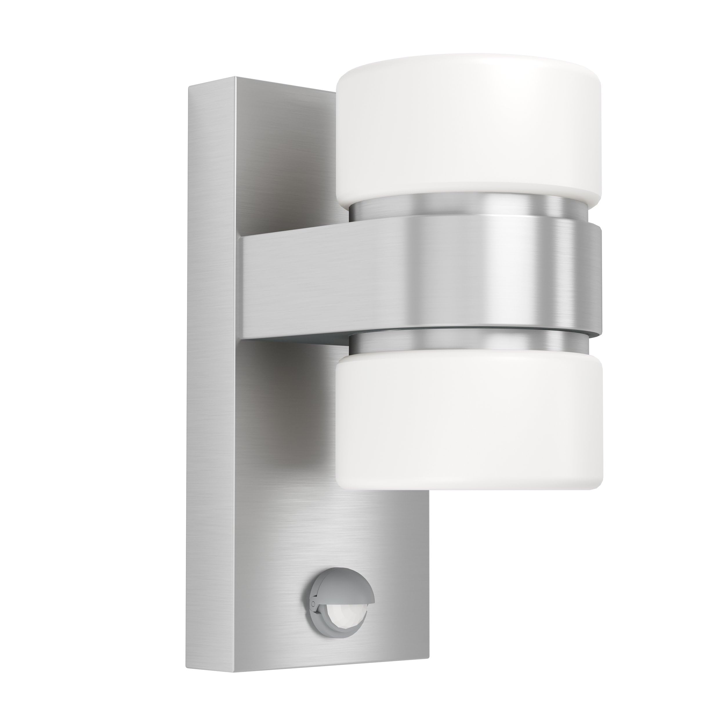 eglo-atollari-led-au-en-wandleuchte-2-flammig-mit-bewegungsmelder-silber-ip44 image 1