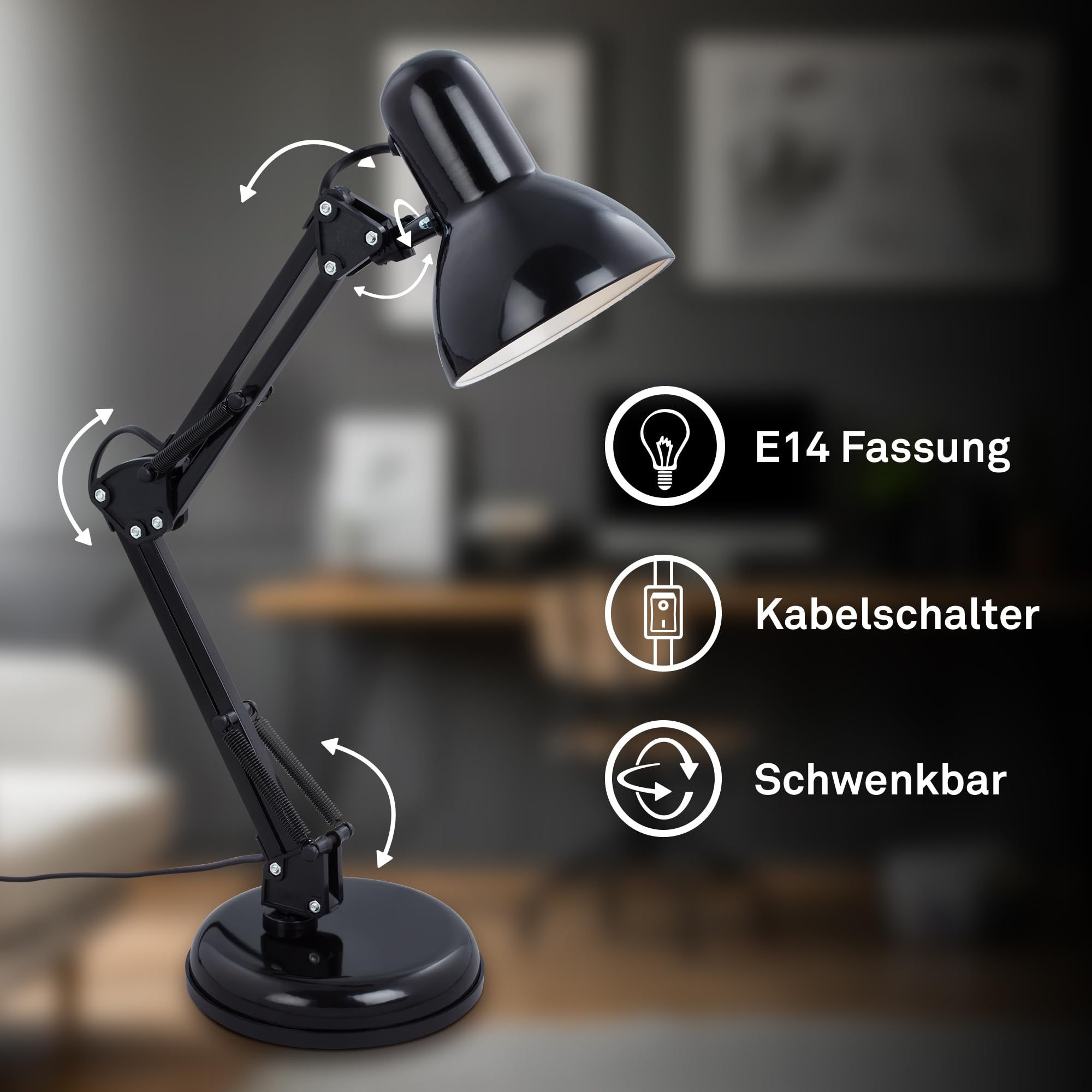 briloner-schreibtischlampe-vintage-schwenkbar-e14-schwarz-53-cm image 2