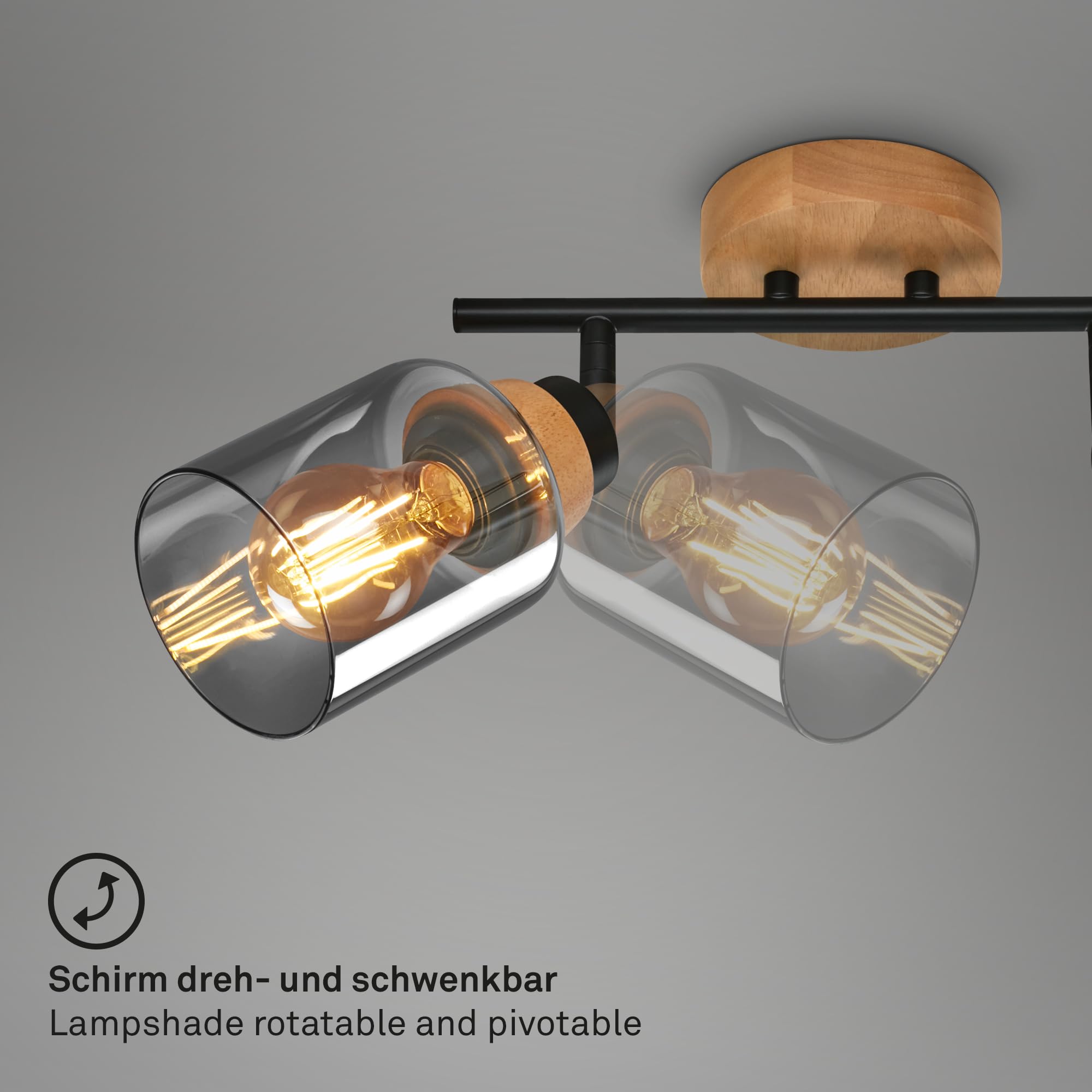 briloner-deckenlampe-2-flammig-schwenkbar-rauchglas-e27-schwarz-holz image 6