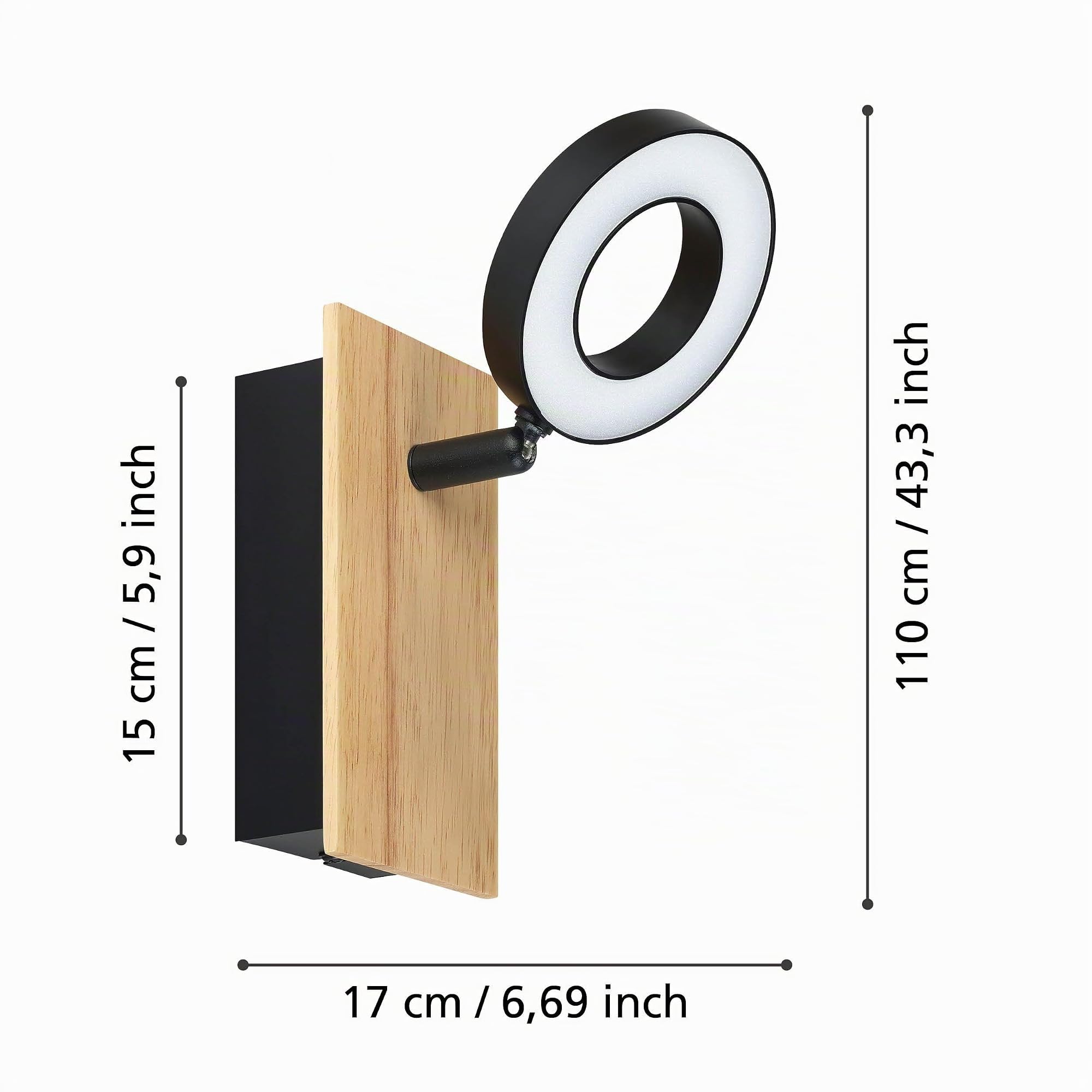 eglo-rielves-led-wandleuchte-schwenk-spot-holz-schwarz-4-2w-3000k image 3