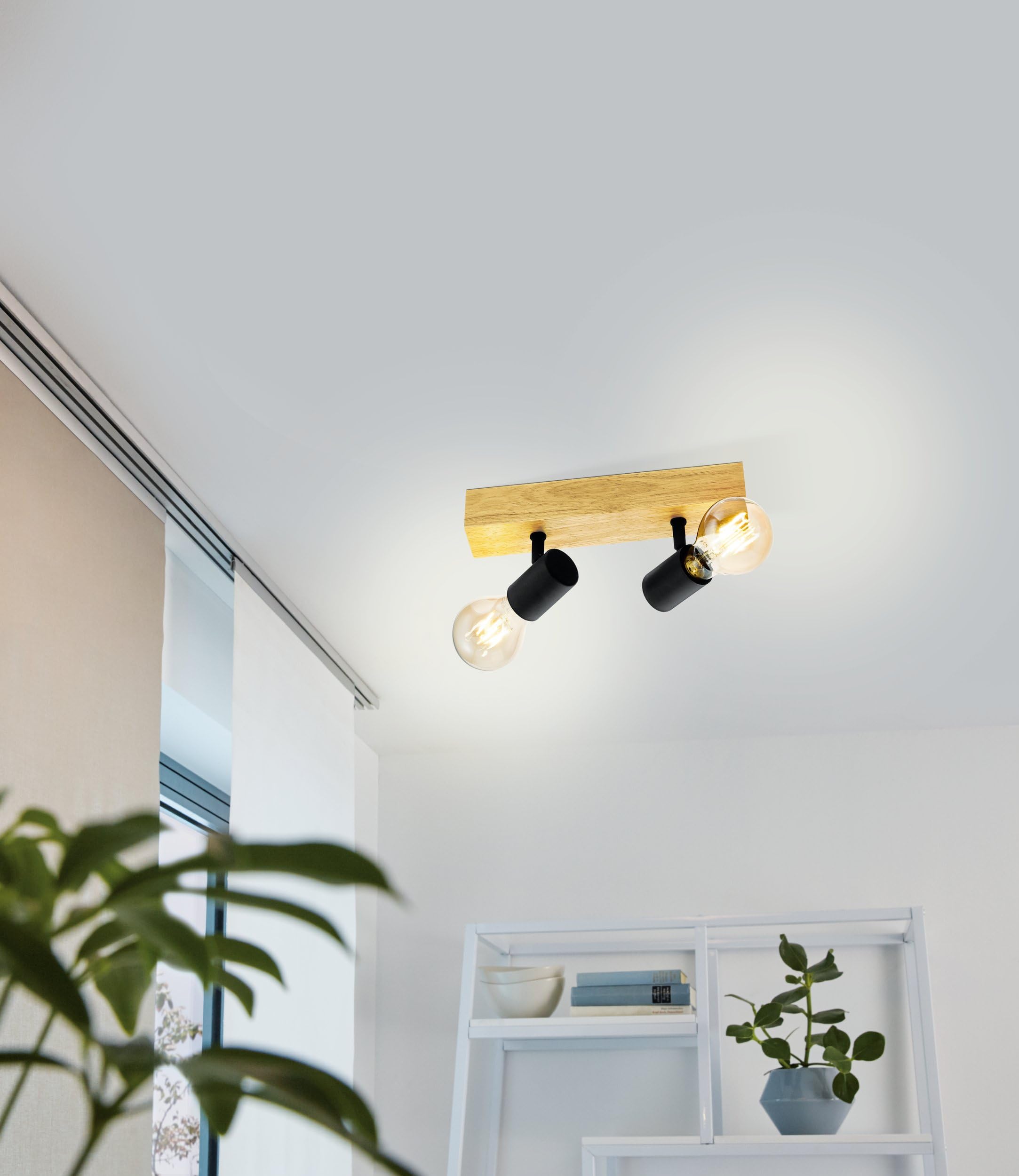 eglo-townshend-3-deckenlampe-2-flammig-industrial-stahl-holz-e27 image 2