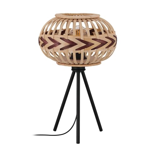 eglo-dondarrion-tischleuchte-e27-schwarz-natur-weinrot-holz-geflecht-41-5-cm image 8