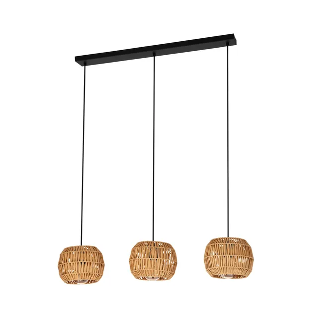 eglo-sheldon-3-flammige-pendelleuchte-91-cm-boho-bast-e27-schwarz image 1