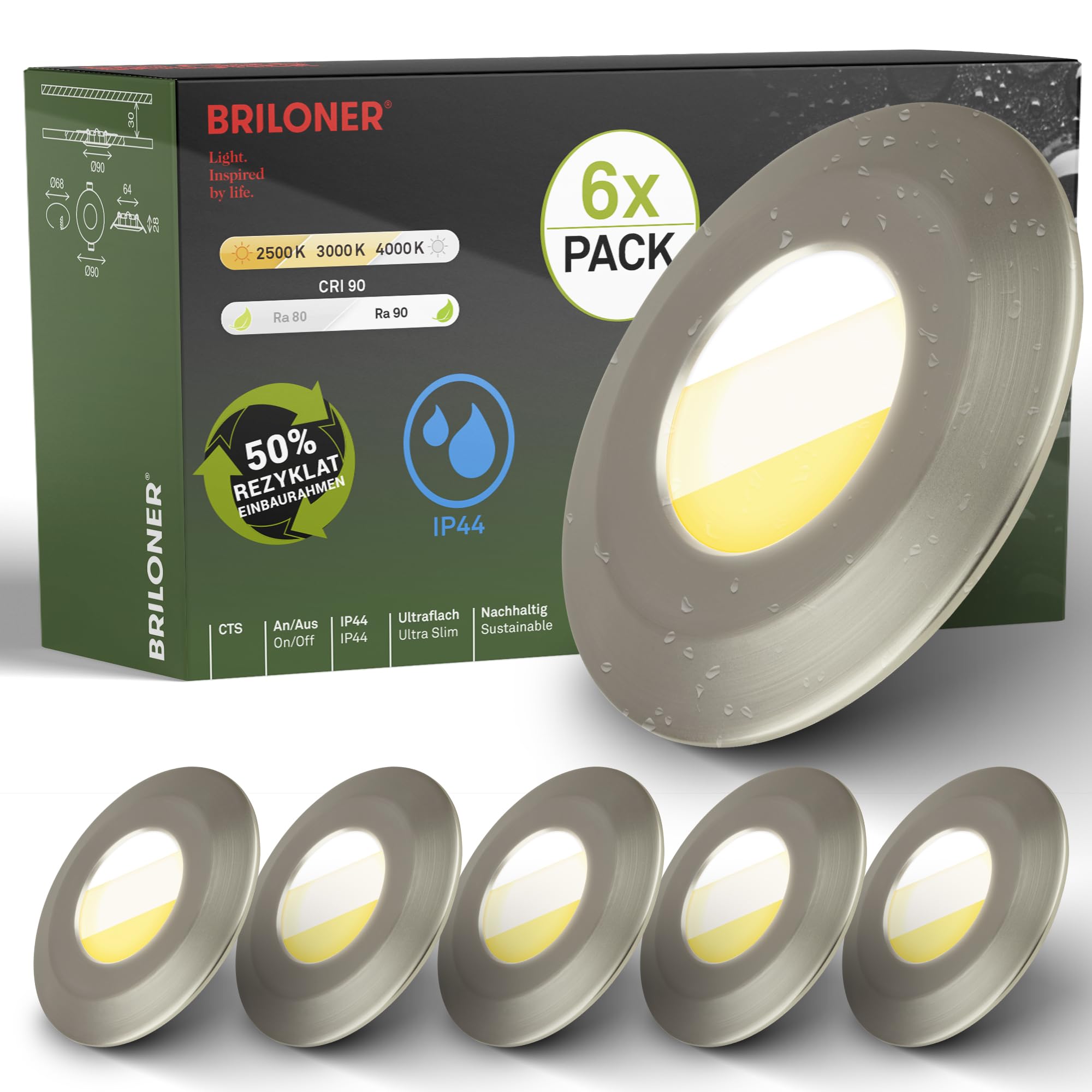 briloner-attach-6er-set-led-bad-einbaustrahler-ip44-cct-2500-4000k-nickel-matt image 1