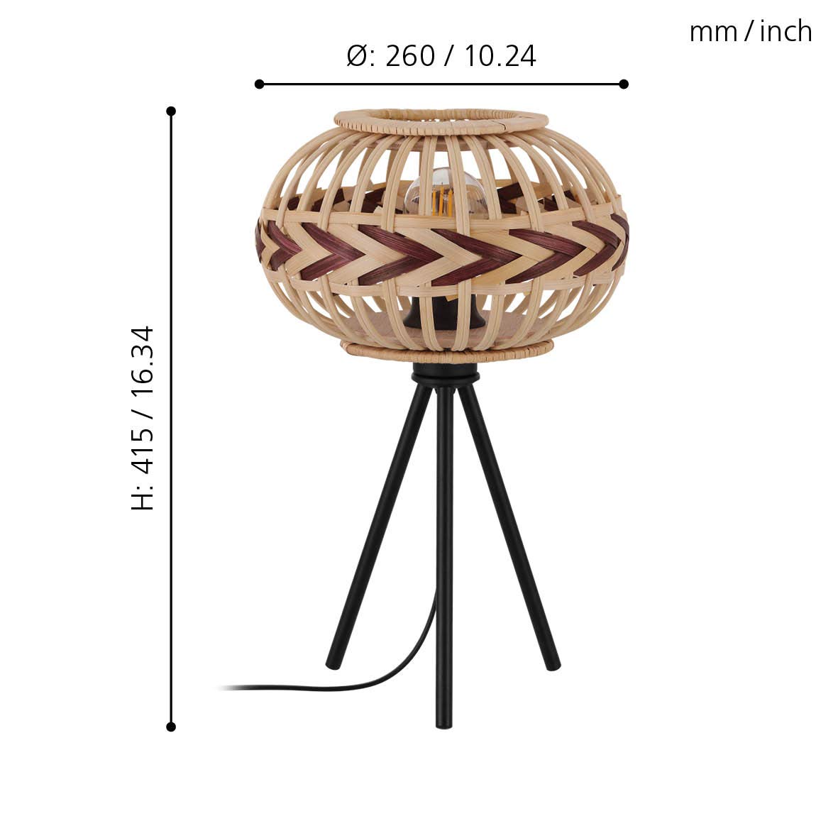 eglo-dondarrion-tischleuchte-e27-schwarz-natur-weinrot-holz-geflecht-41-5-cm image 3