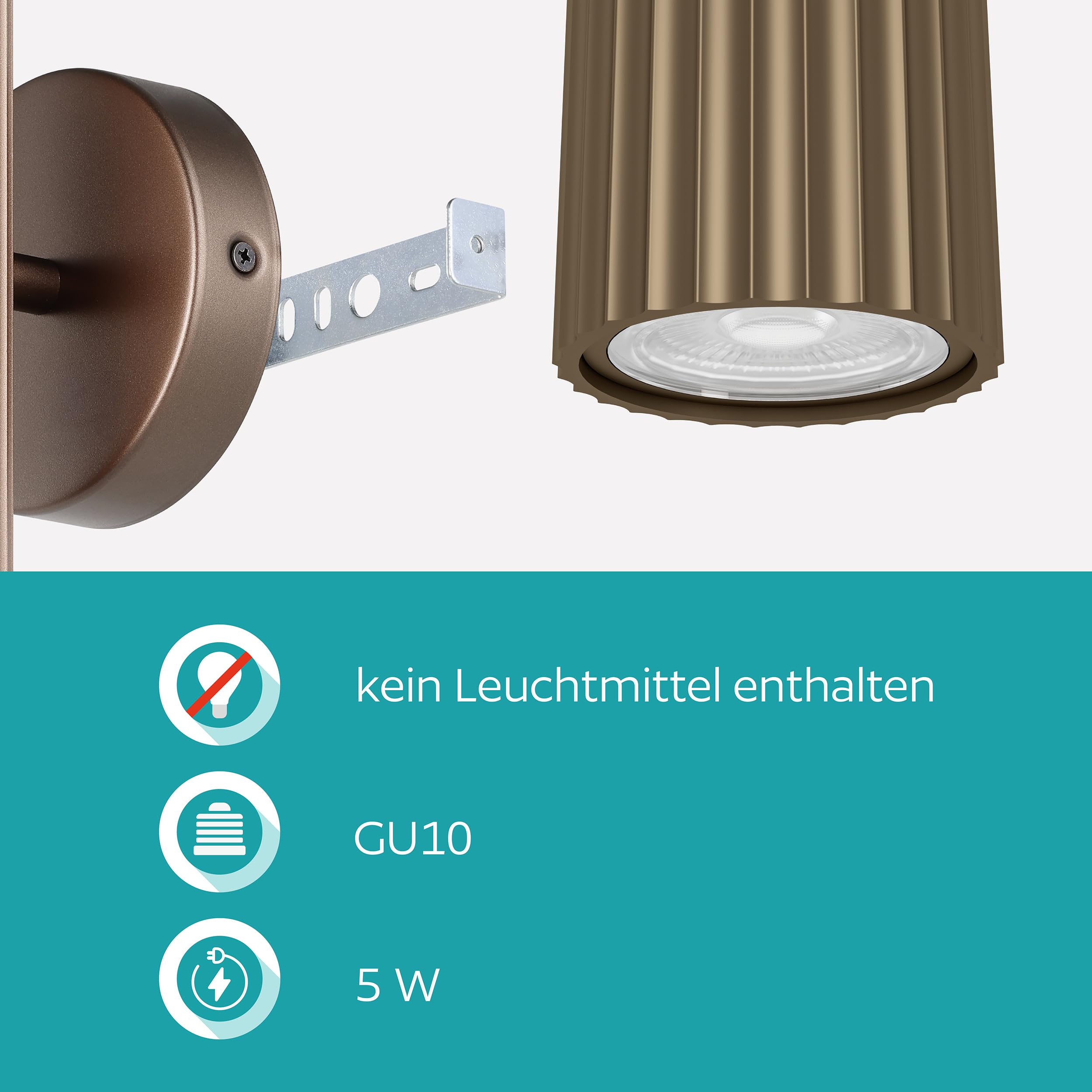 eglo-portillo-wandlampe-up-down-wandleuchte-gu10-bronze-metall-geriffelt image 4