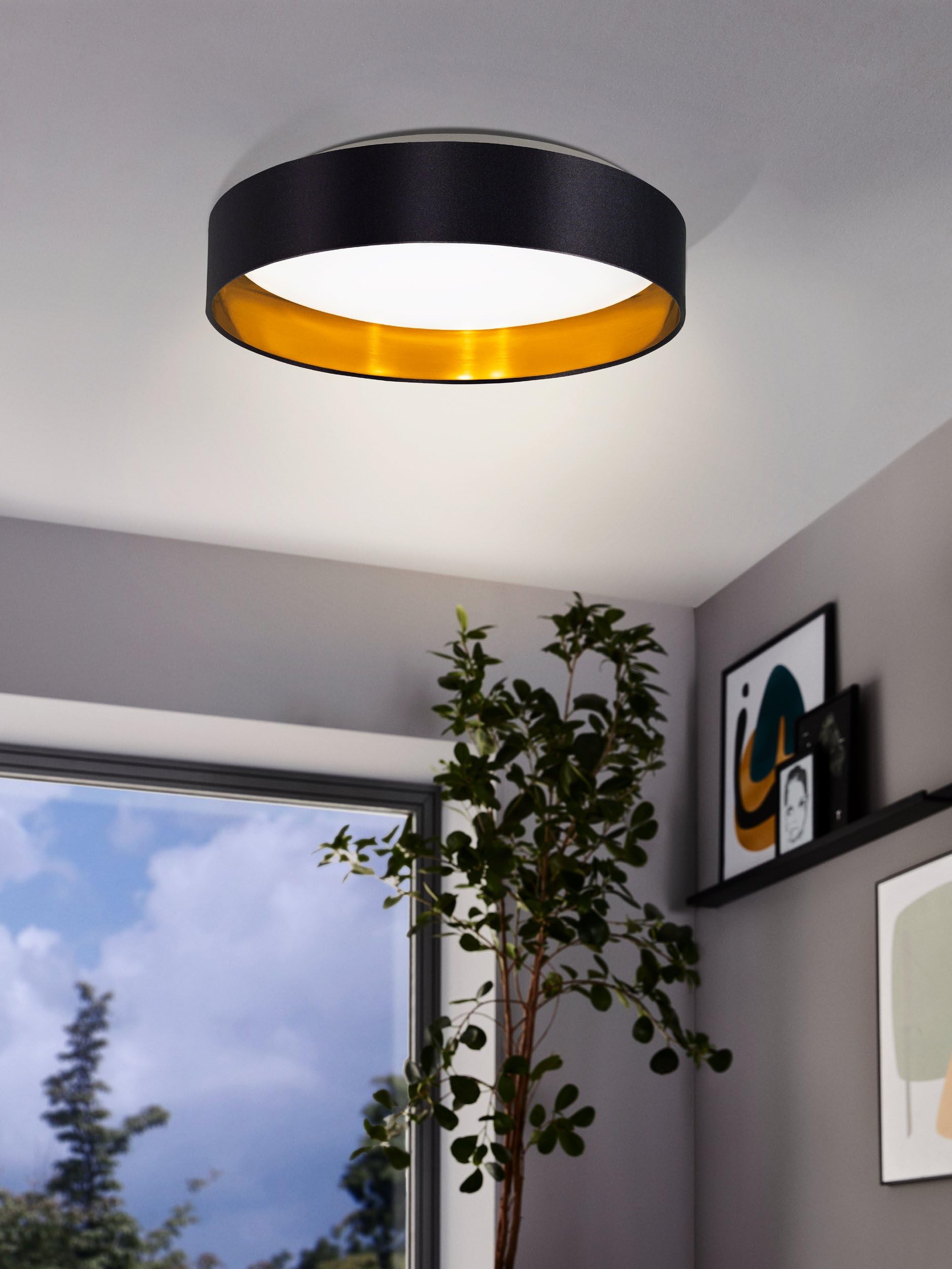 eglo-maserlo-2-led-deckenlampe-38-cm-textil-schwarz-gold-warmwei image 3