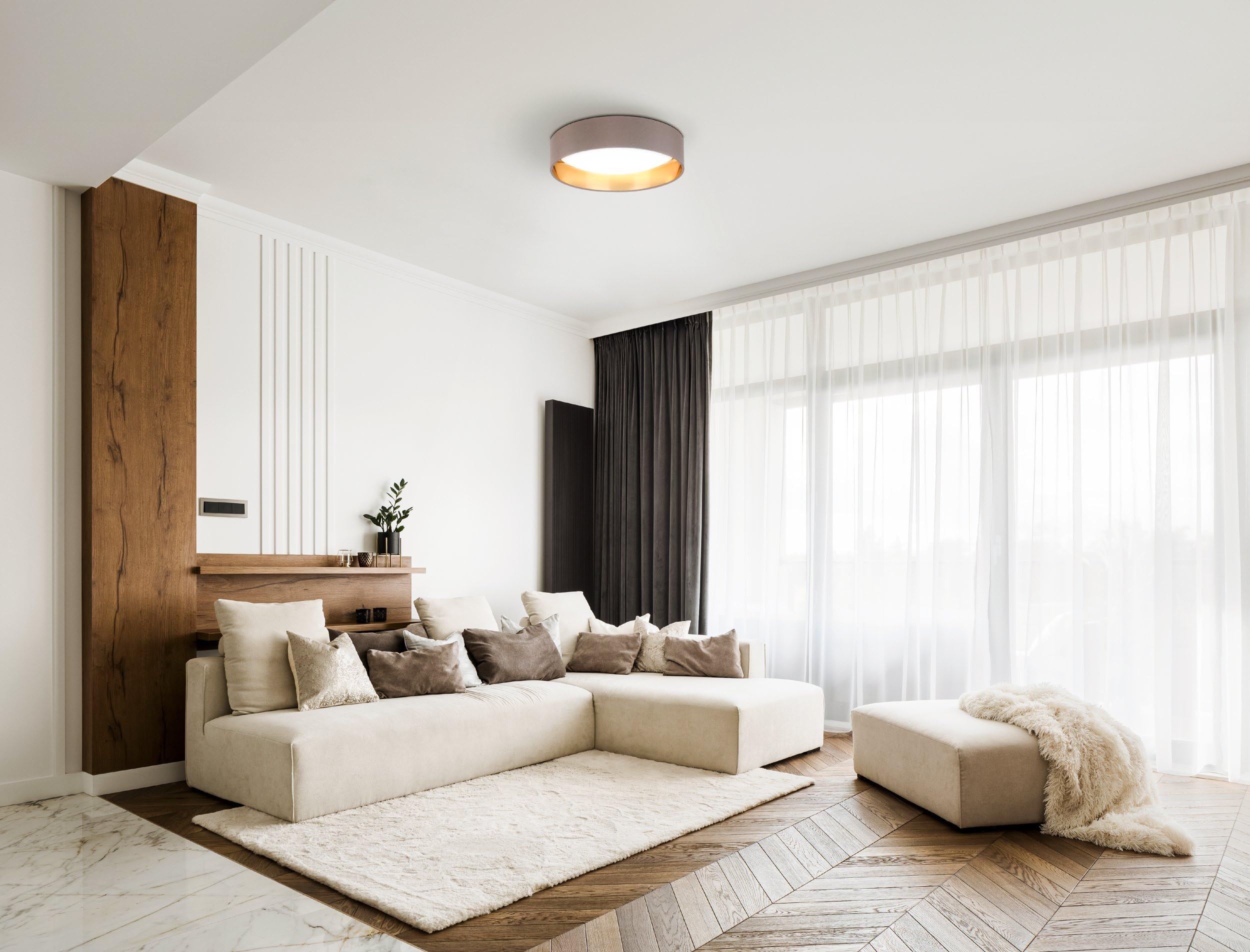 eglo-palomaro-led-deckenleuchte-rund-32-cm-textil-cappuccino-gold-960-lm-3000k image 3