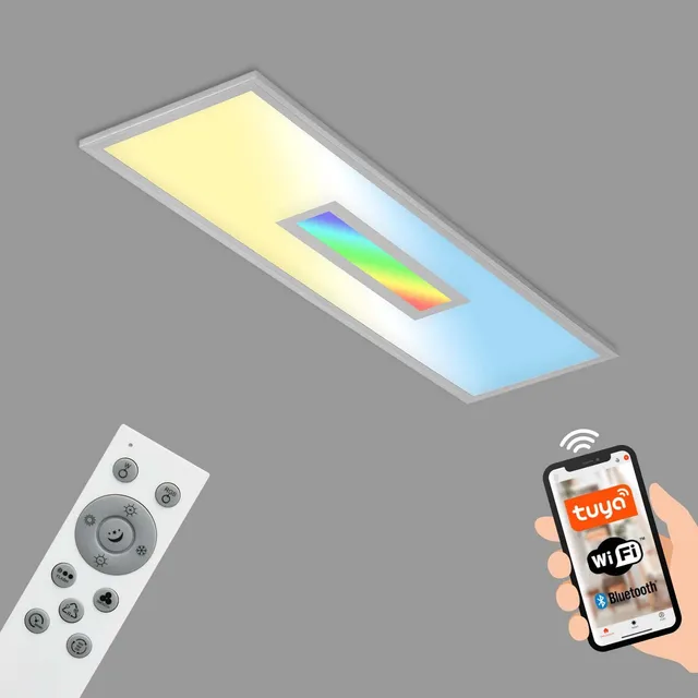 briloner-smart-home-led-deckenlampe-panel-100cm-rgb-cct-alexa-silberfarbig-28w image 1