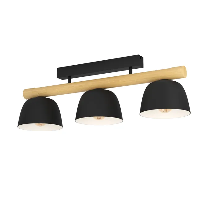 eglo-sherburn-3-flammige-deckenleuchte-80-cm-holz-metall-schwarz-wei-e27 image 1