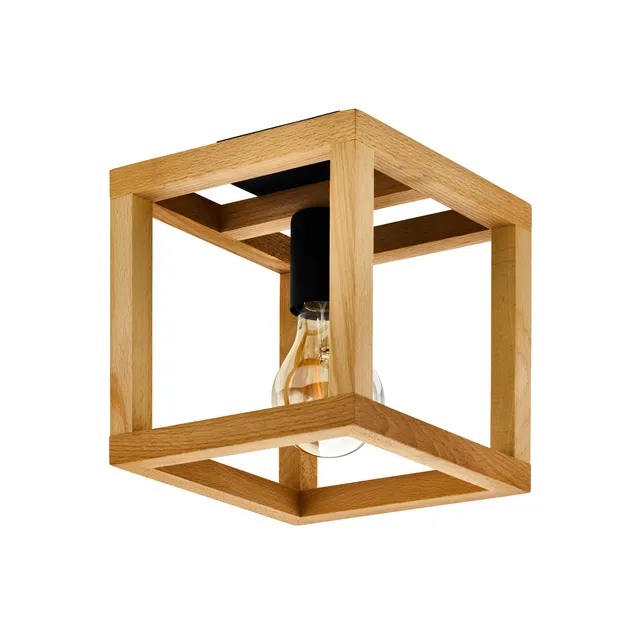 eglo-blackcrown-deckenleuchte-kubus-20x20-cm-schwarzer-stahl-mit-holzrahmen-e27 image 1