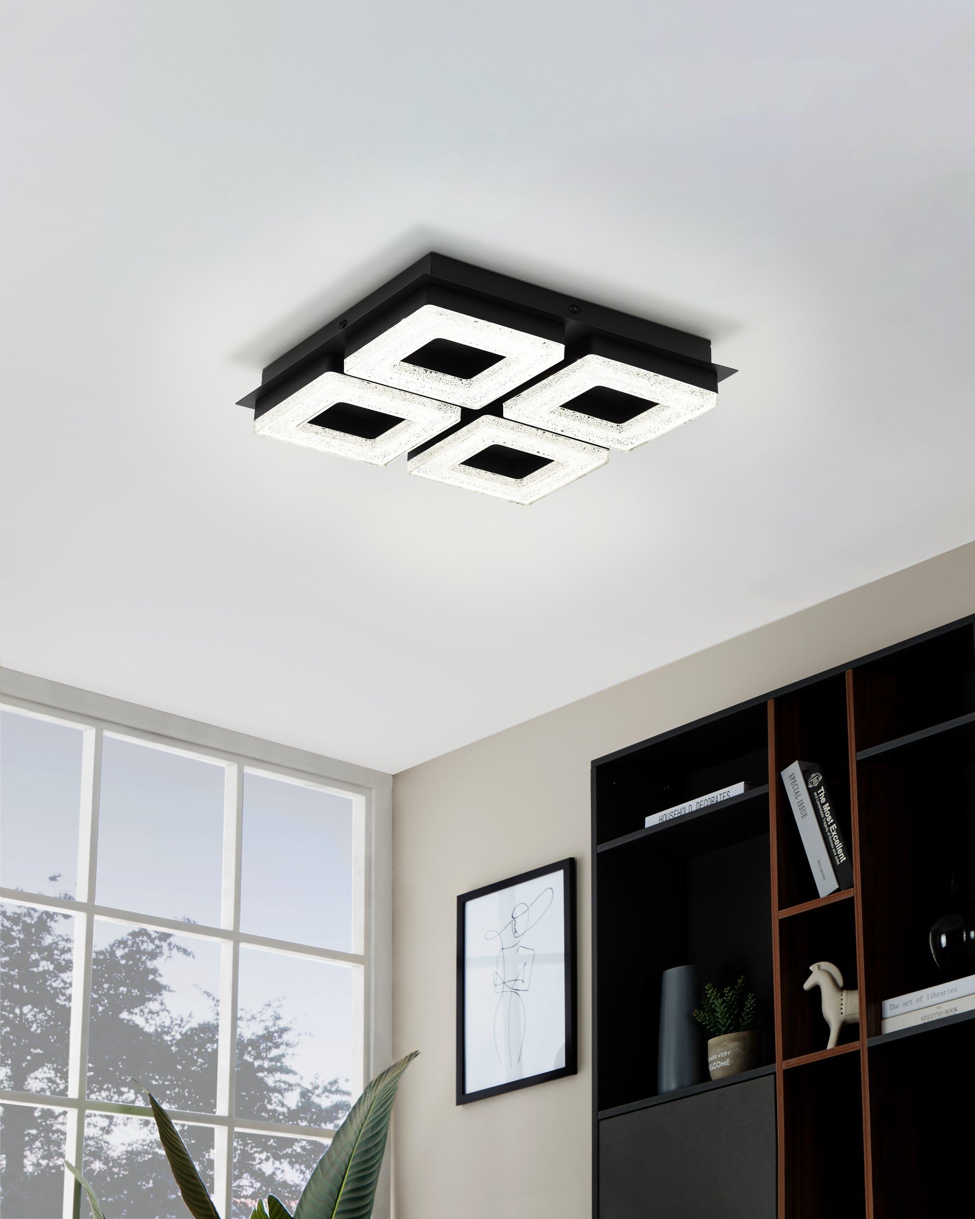 eglo-fradelo-1-led-deckenleuchte-eckig-28-cm-schwarz-mit-kristall image 2