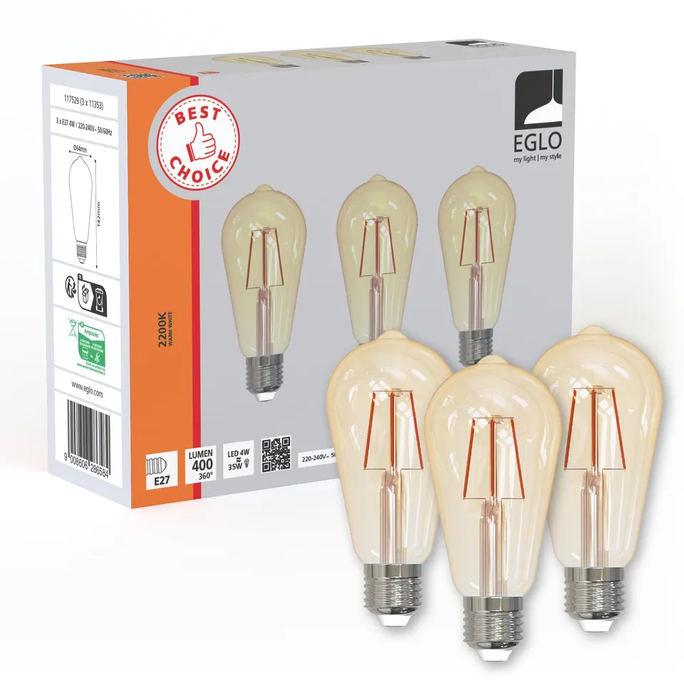 eglo-e27-filament-led-3er-set-st64-edison-vintage-amber-4w-40w-2200k image 1