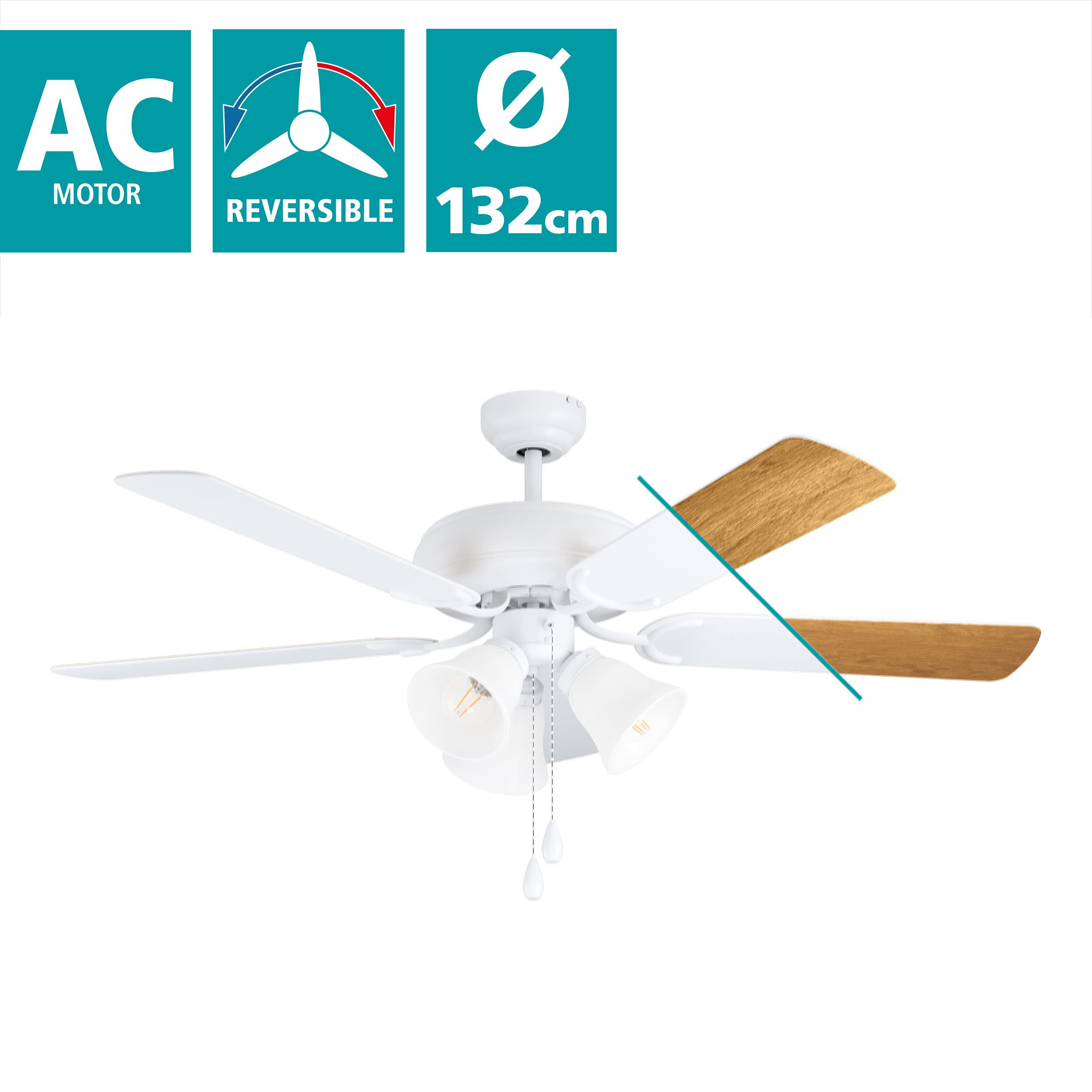 eglo-las-palmas-deckenventilator-mit-licht-132-cm-wei-eiche image 2