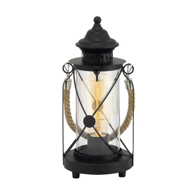 eglo-bradford-tischlampe-vintage-laterne-schwarz-glas-e27 image 1