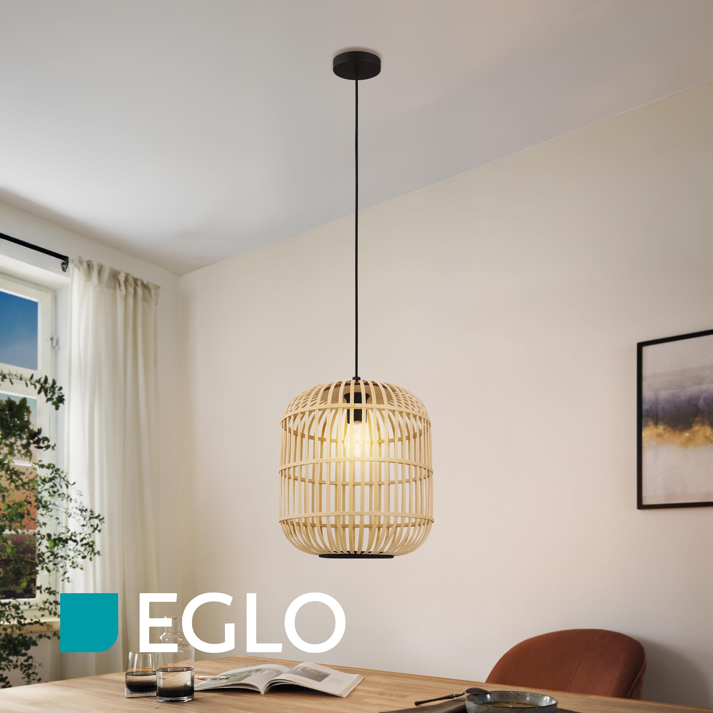 eglo-bordesley-pendelleuchte-e27-1-flammig-bambus-natur-stahl-schwarz-34-cm image 3