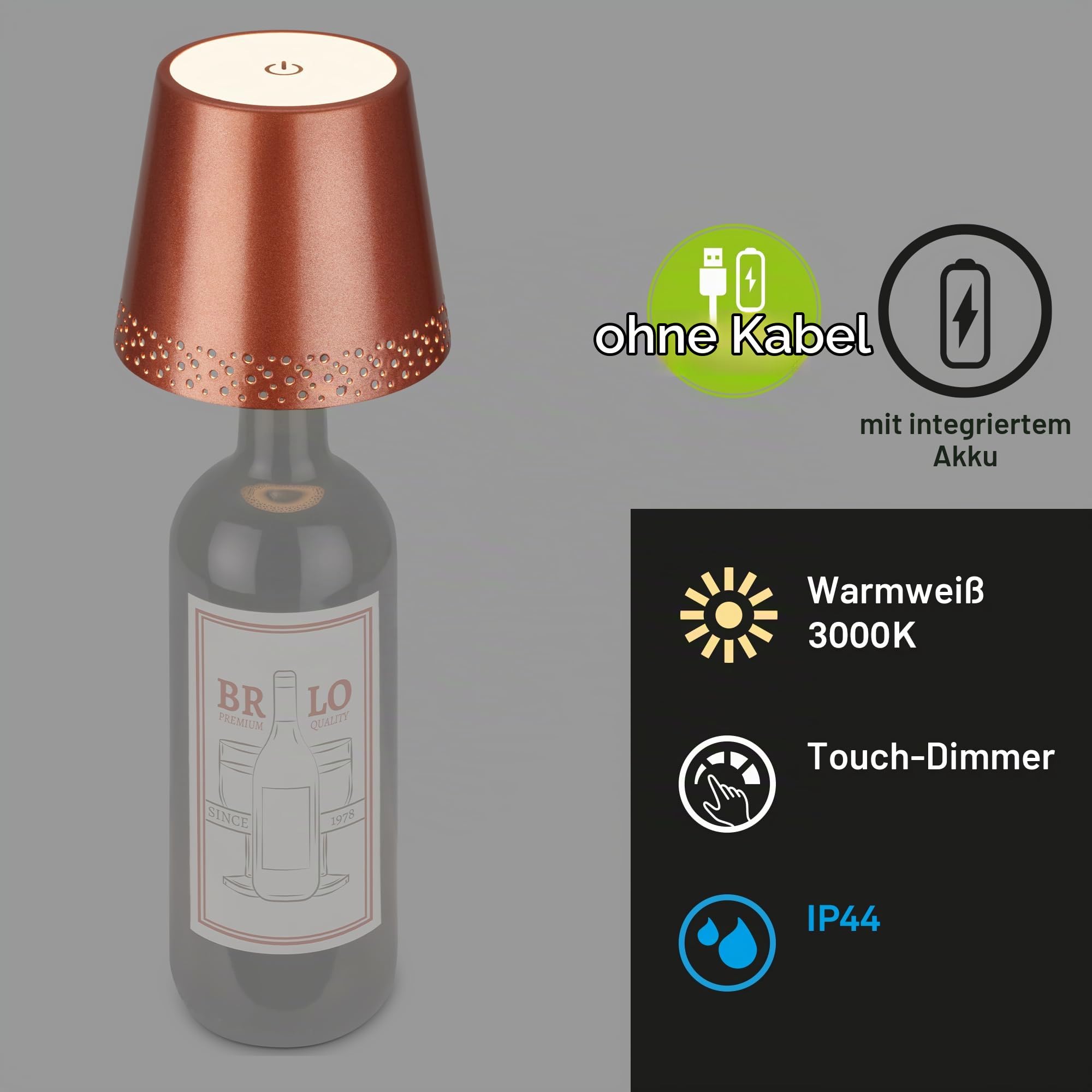 briloner-led-flaschenlampe-aufsatz-touch-dimmbar-ip44-kupfer-11x9cm image 2
