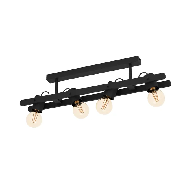 eglo-plimsoll-4-flammiger-deckenstrahler-deckenleuchte-schwarz-holz-metall-schwe image 1
