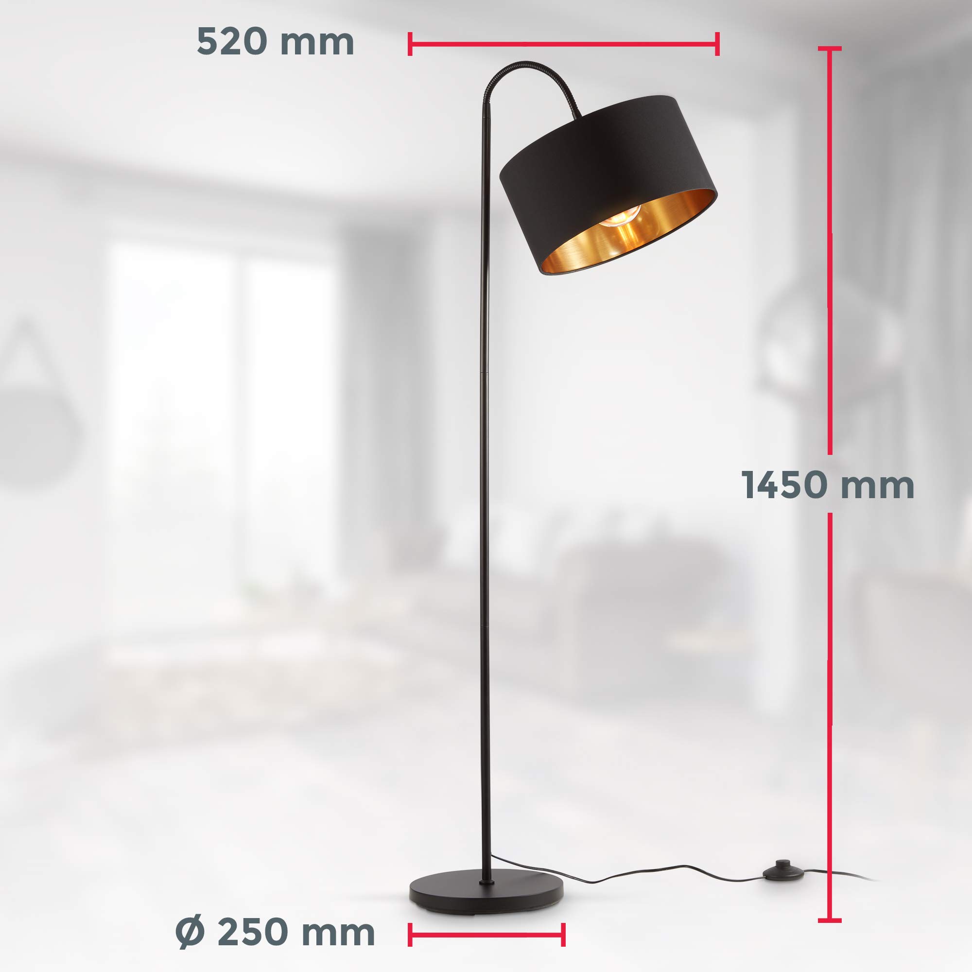 b-k-licht-stehlampe-vintage-bogenlampe-schwenkbar-mit-fussschalter-stoffschirm-2 image 8