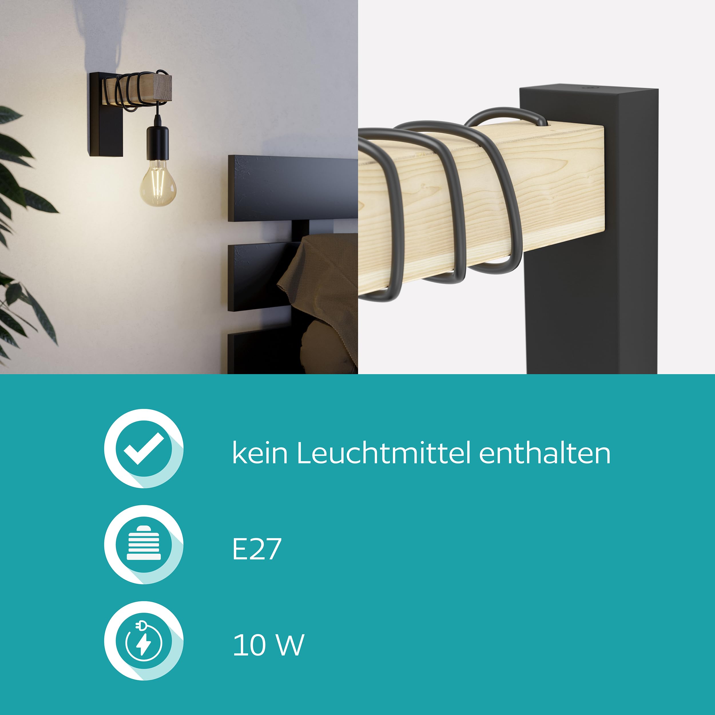 eglo-townshend-wandleuchte-vintage-holzbalken-e27-schwarz image 4