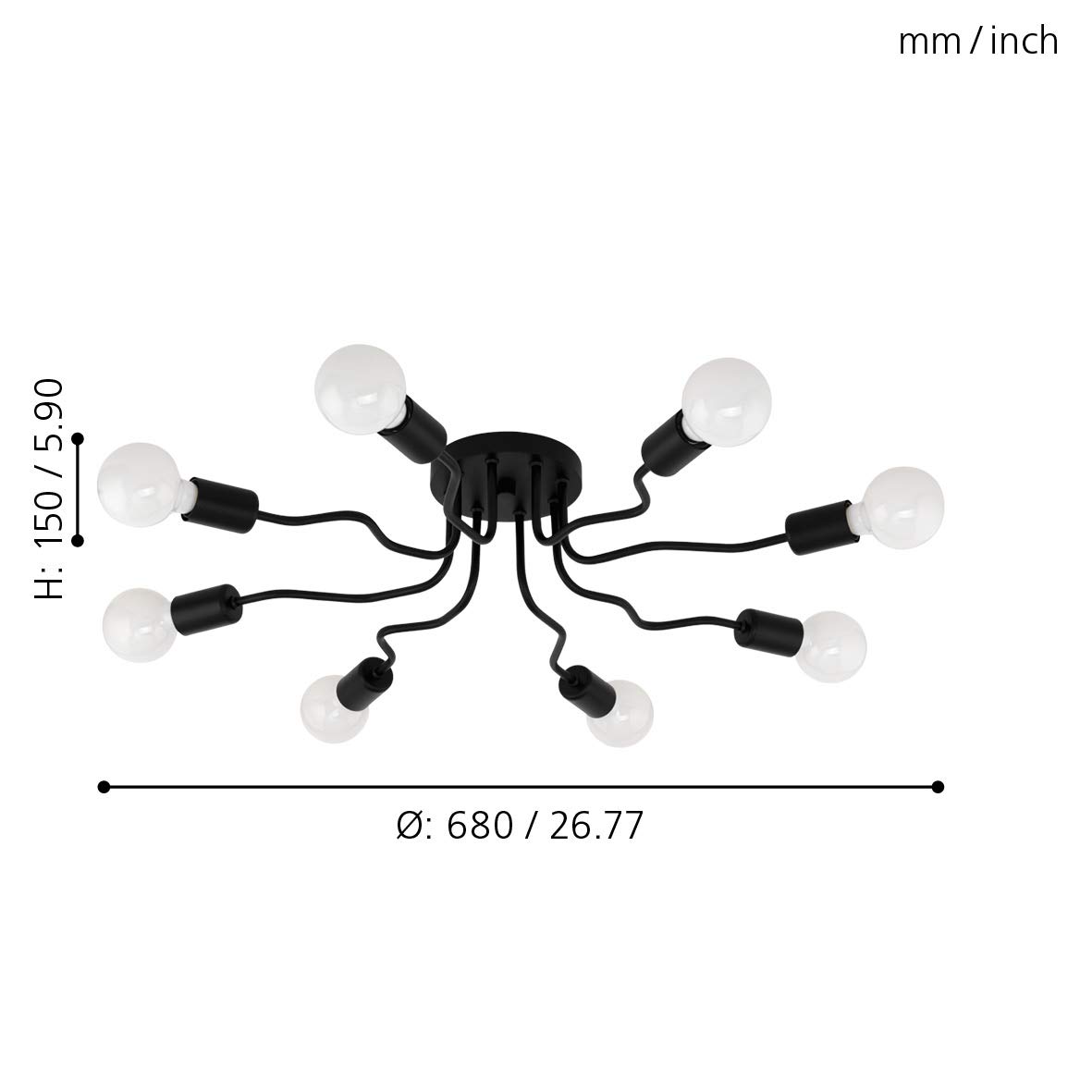 eglo-orazio-deckenlampe-8-flammig-deckenleuchte-stahl-schwarz-e27-68-cm image 2