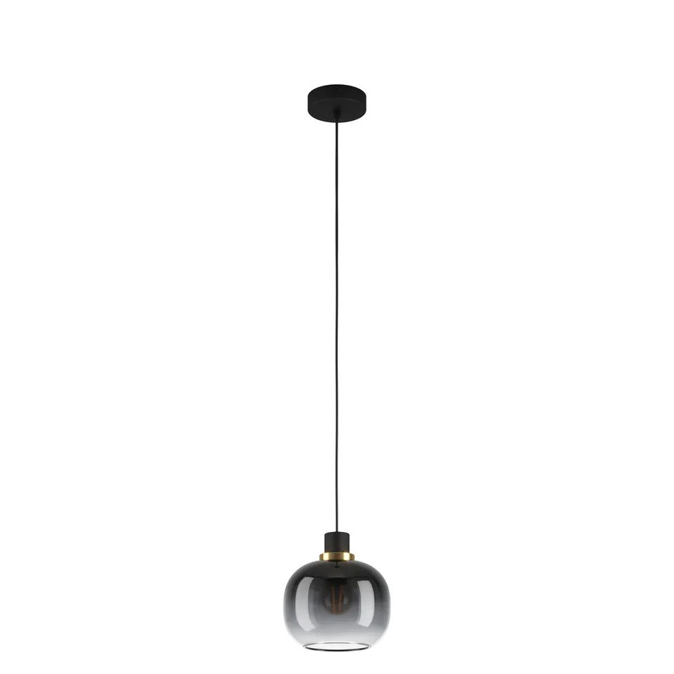eglo-oilella-h-ngelampe-e27-rauchglas-19-cm-schwarz-messing image 1