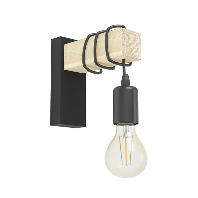 eglo-townshend-wandleuchte-vintage-holzbalken-e27-schwarz image 1