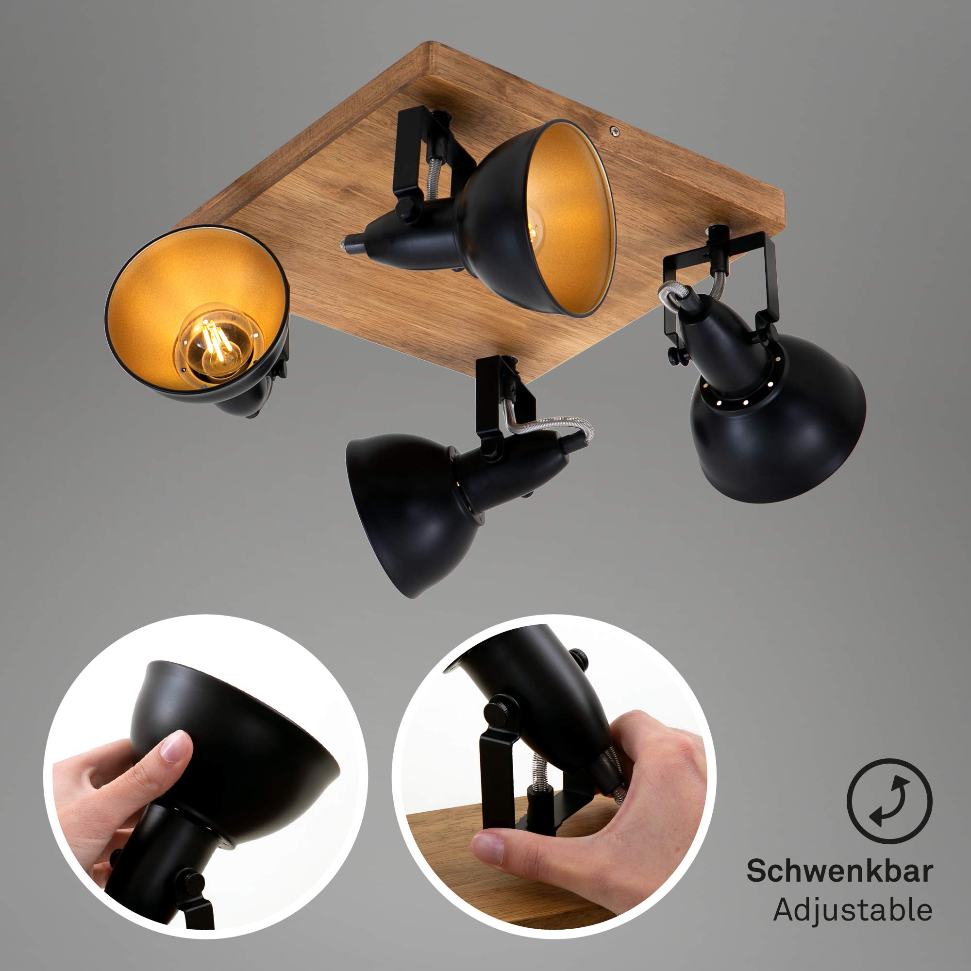 briloner-deckenstrahler-vintage-holz-schwarz-gold-4xe14-schwenkbar image 3