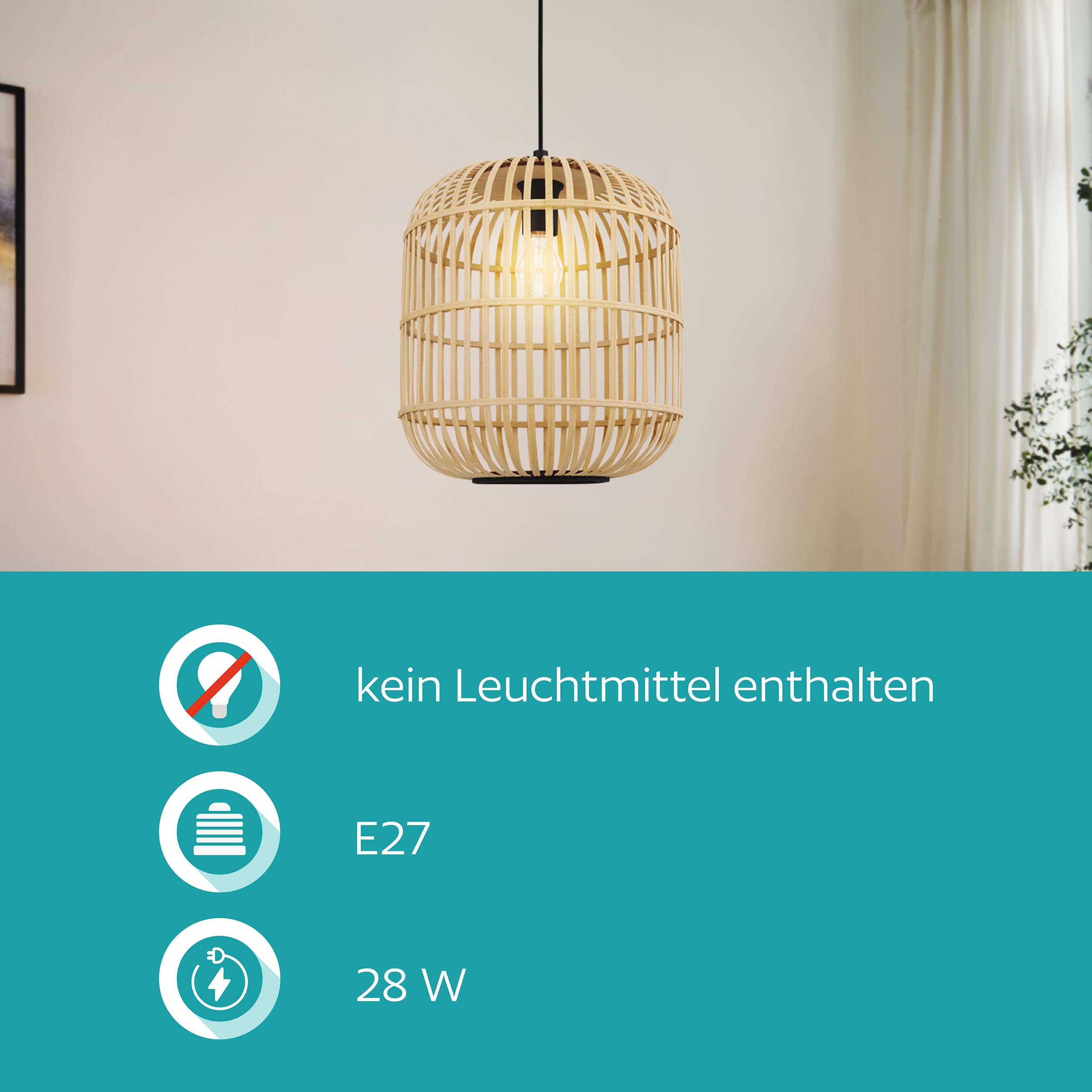 eglo-bordesley-pendelleuchte-e27-1-flammig-bambus-natur-stahl-schwarz-34-cm image 4
