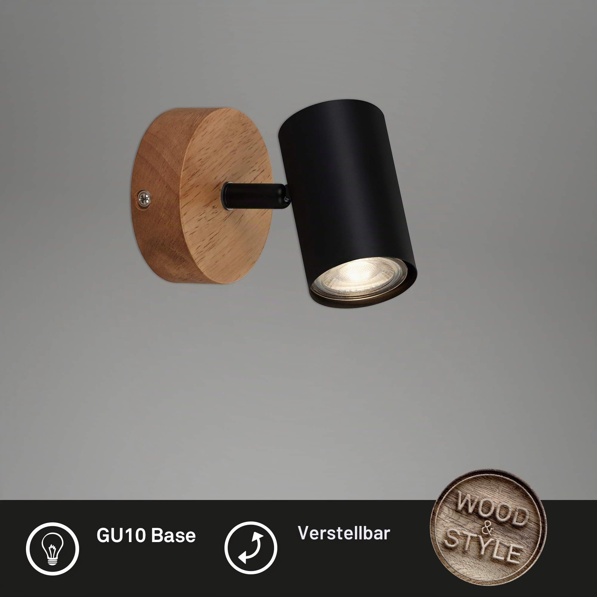 briloner-wandleuchte-innen-schwenkbar-vintage-holzbasis-schwarz-gold-gu10 image 2