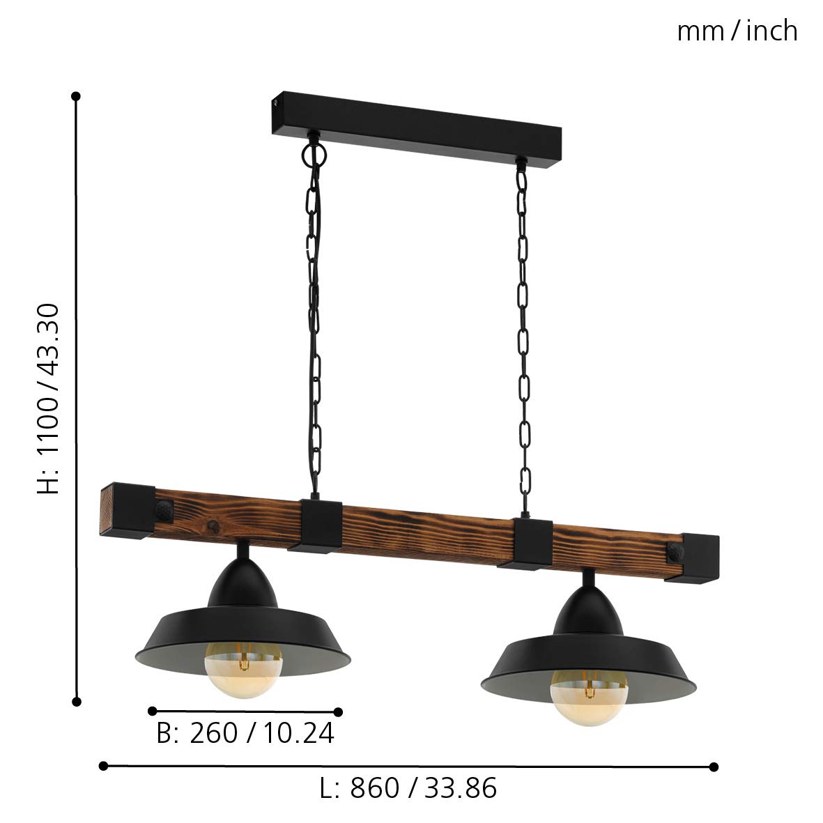 eglo-oldbury-pendellampe-2-flammig-industrial-stahl-holz-e27-schwarz-braun-86cm image 3