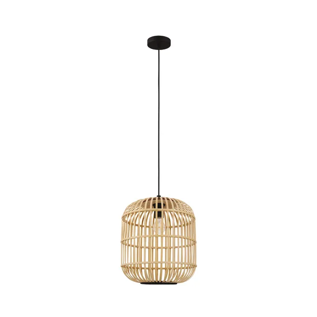 eglo-bordesley-pendelleuchte-e27-1-flammig-bambus-natur-stahl-schwarz-34-cm image 1