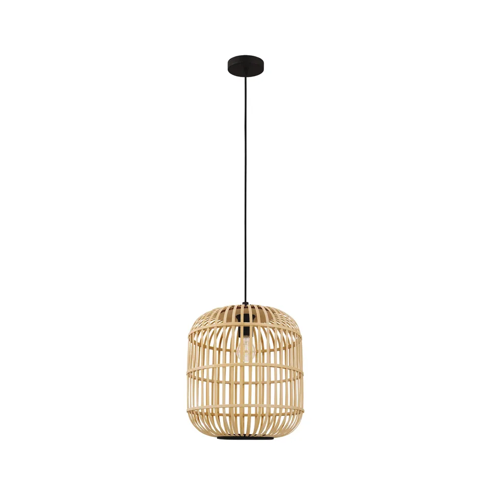eglo-bordesley-pendelleuchte-e27-1-flammig-bambus-natur-stahl-schwarz-34-cm image 1