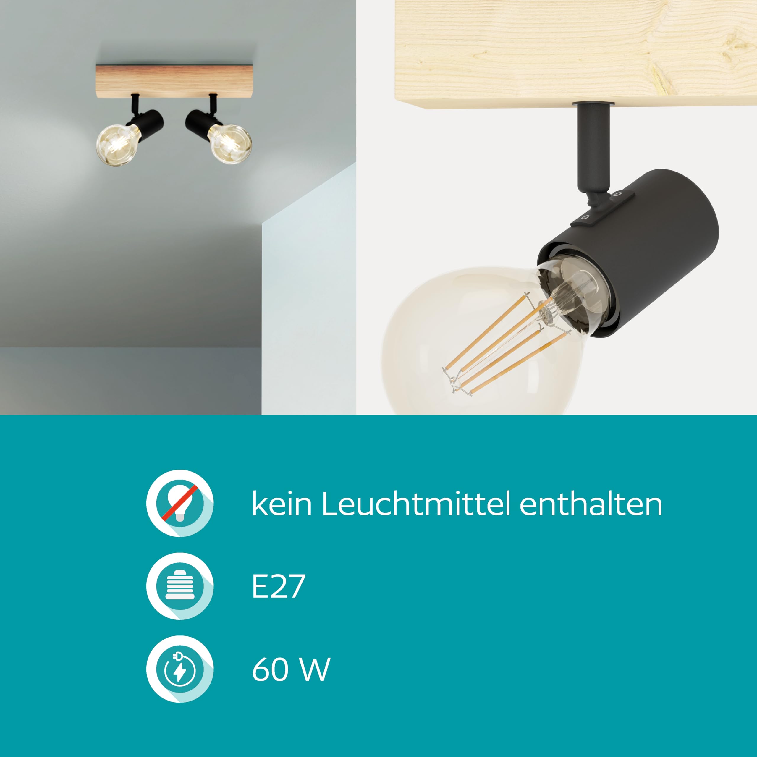 eglo-townshend-3-deckenlampe-2-flammig-industrial-stahl-holz-e27 image 5