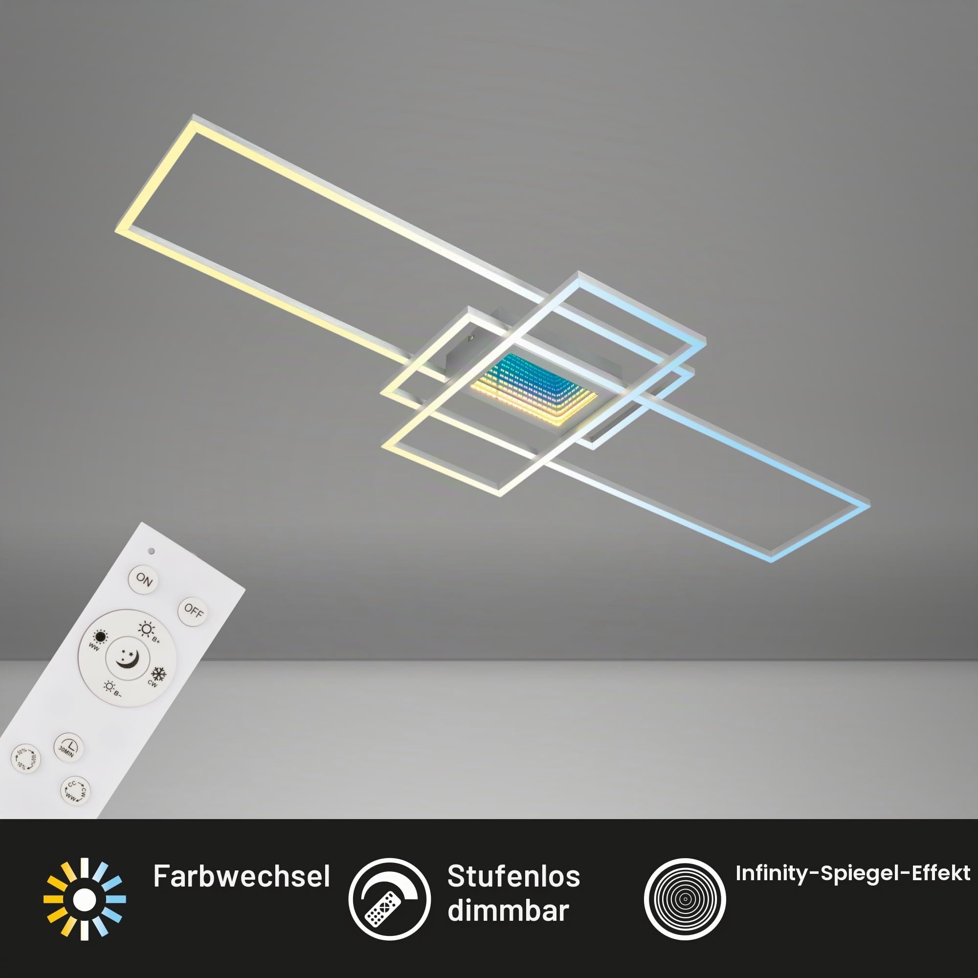 briloner-led-deckenlampe-infinity-spiegel-3d-tunneleffekt-dimmbar-110x42-cm-alu image 2