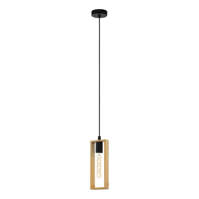 eglo-littleton-pendellampe-vintage-industrial-stahl-holz-e27-schwarz-braun-fsc image 1