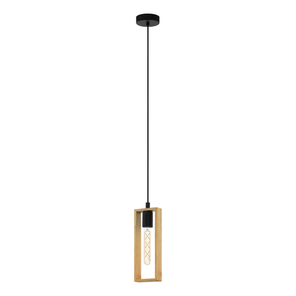 eglo-littleton-pendellampe-vintage-industrial-stahl-holz-e27-schwarz-braun-fsc image 1