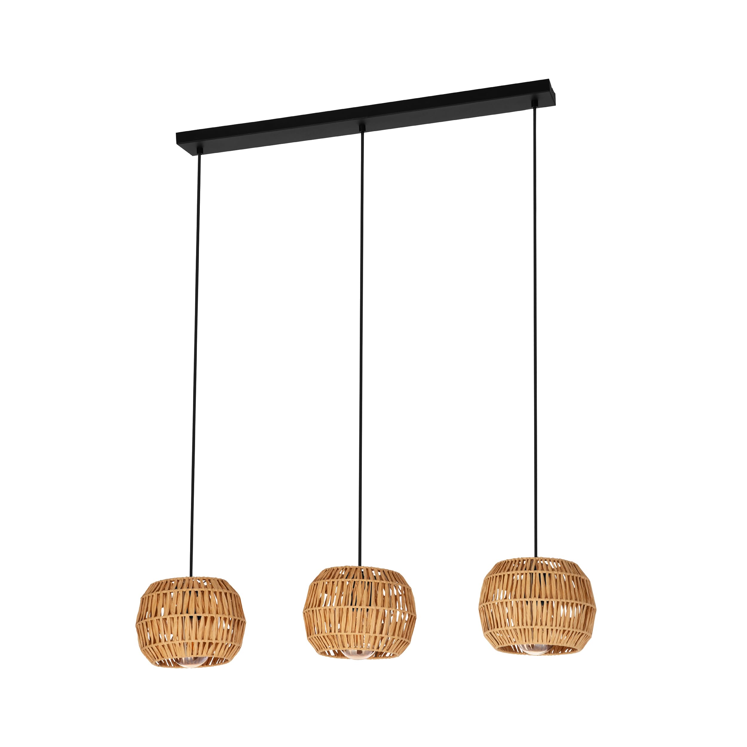 eglo-sheldon-3-flammige-pendelleuchte-91-cm-boho-bast-e27-schwarz image 1