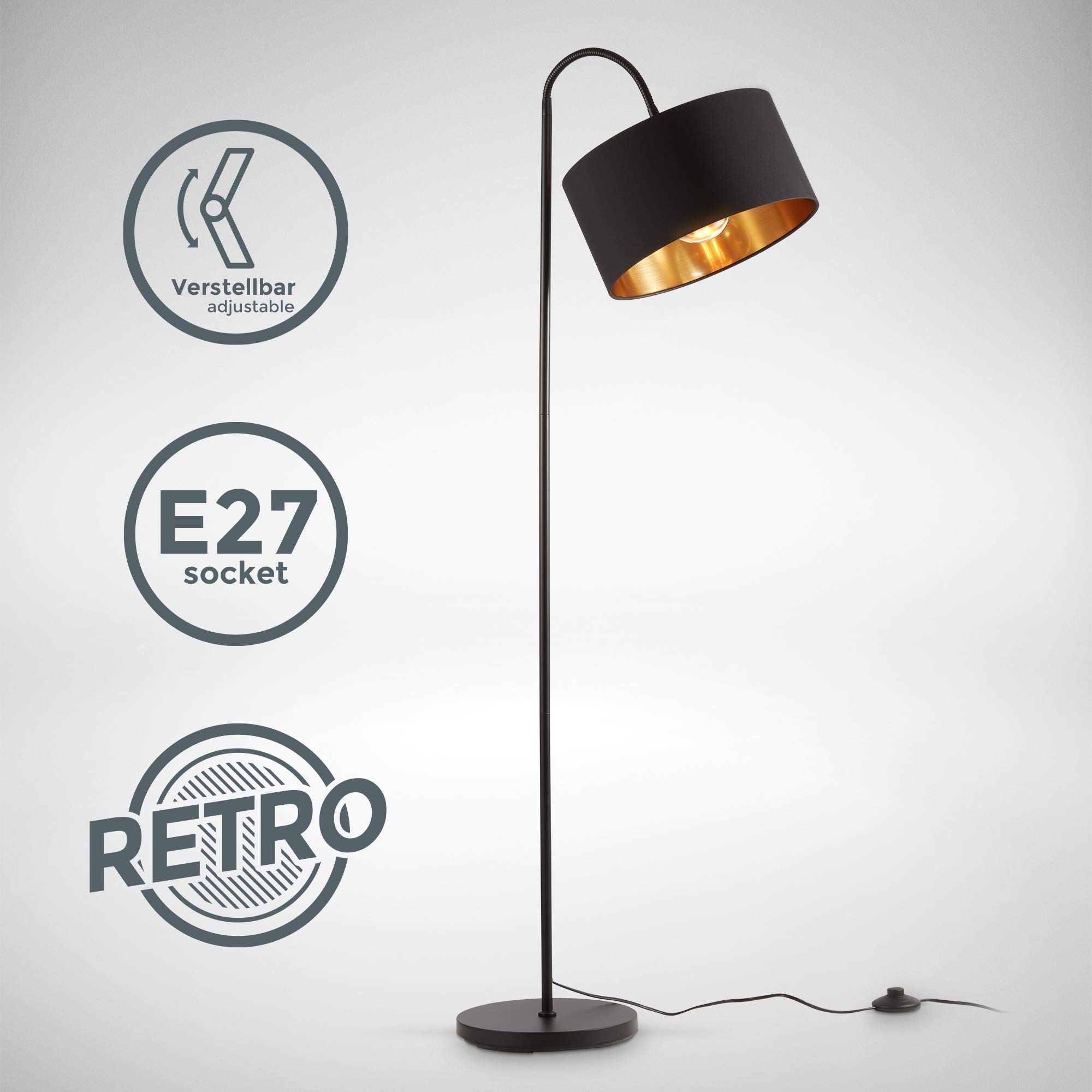 b-k-licht-stehlampe-vintage-bogenlampe-schwenkbar-mit-fussschalter-stoffschirm-2 image 3
