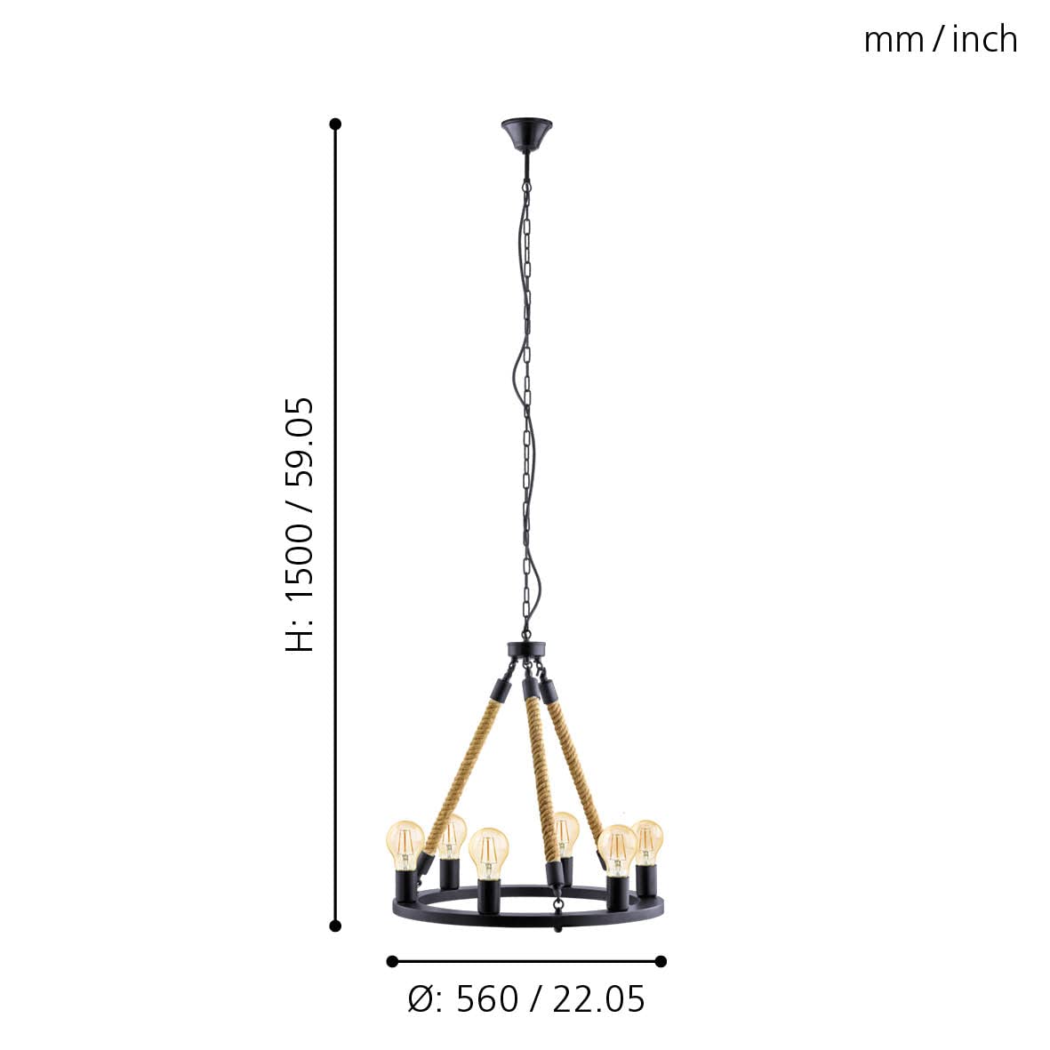 eglo-findlay-pendelleuchte-6-flammig-vintage-industrial-56-cm-schwarz image 3
