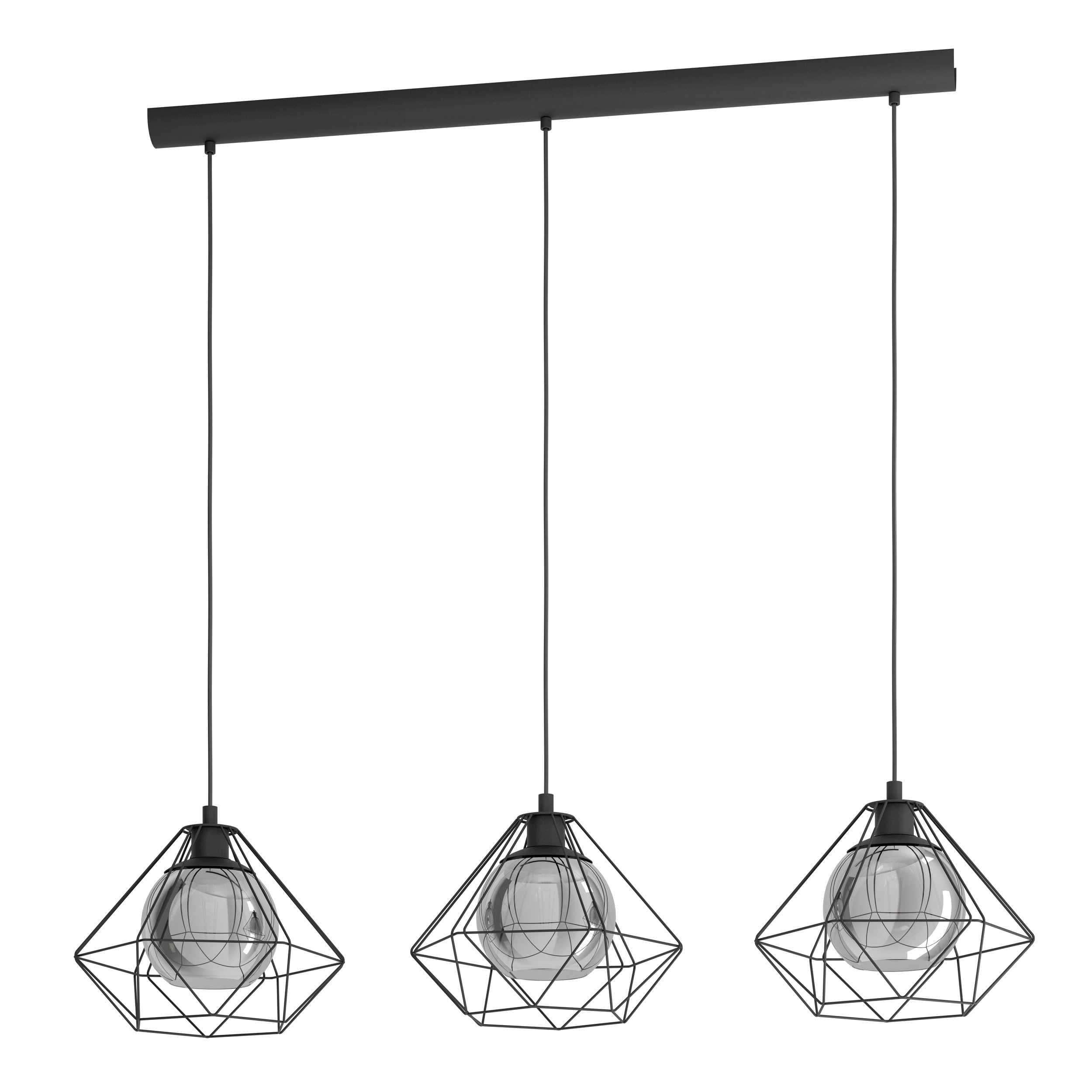 eglo-vernham-pendelleuchte-3-flammig-vintage-industrial-schwarz-rauchglas-e27 image 1