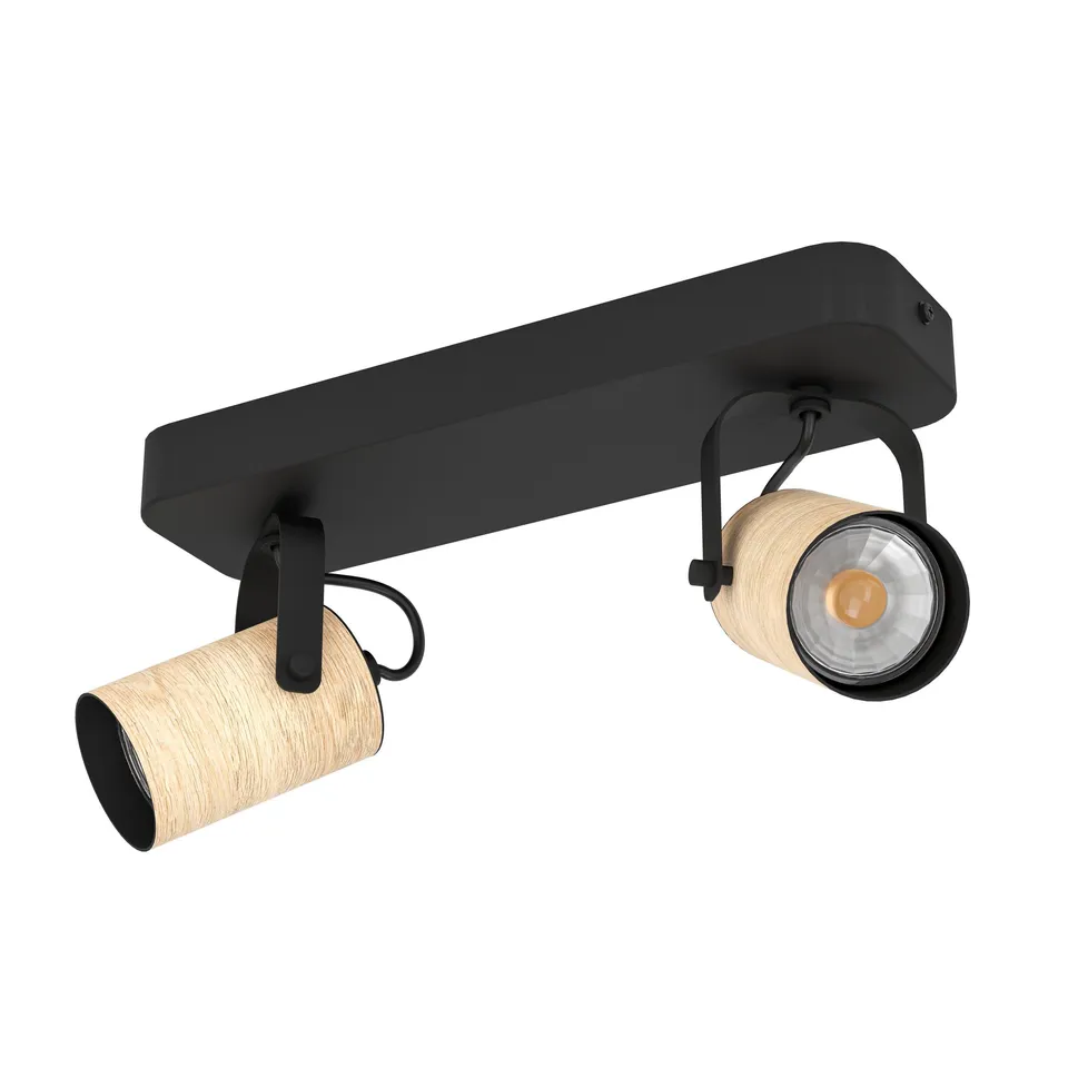eglo-cayuca-led-deckenstrahler-2-flammig-holz-natur-schwarz-gu10-warmwei image 1