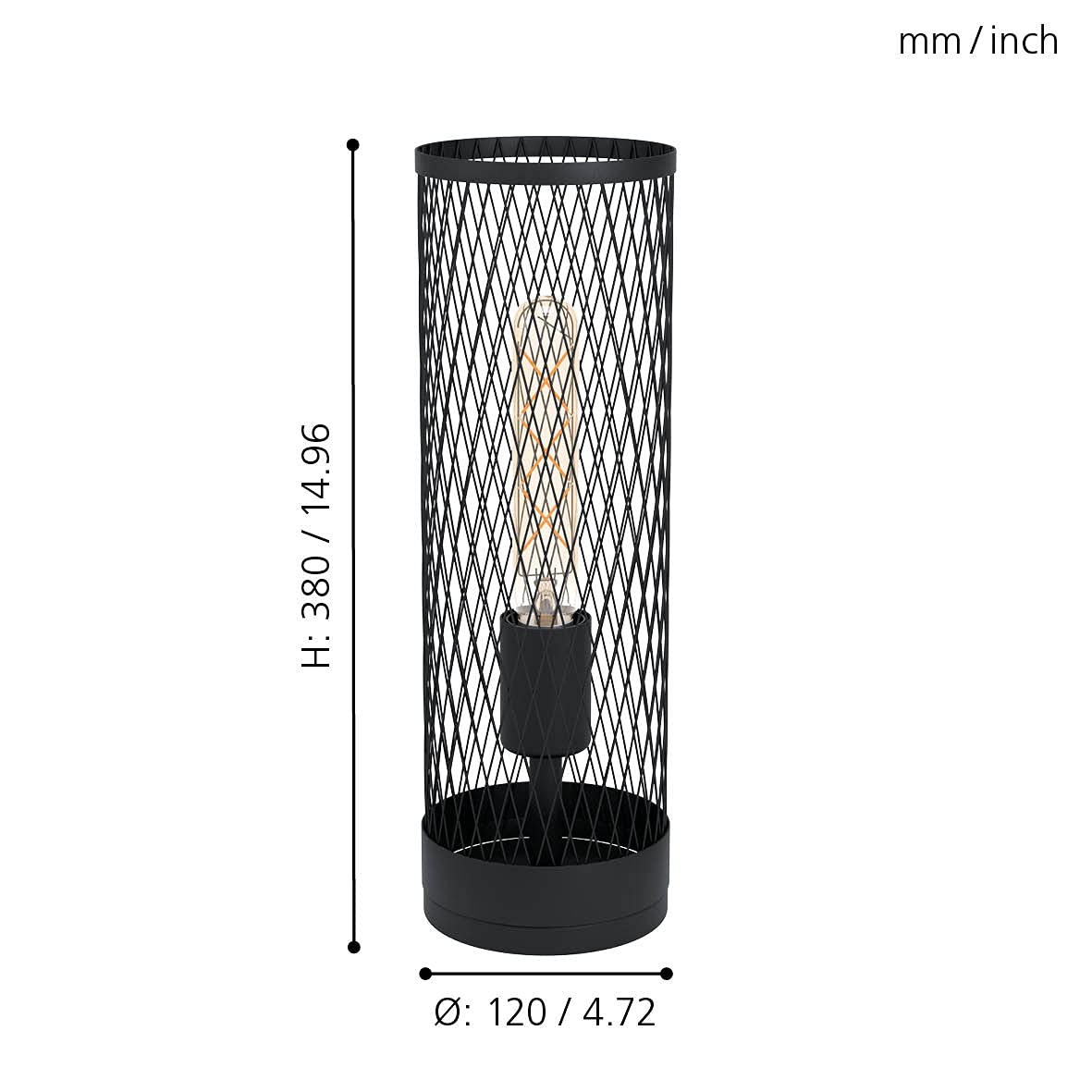 eglo-redcliffe-tischlampe-industrial-schwarz-e27-metall-gitter-38-cm image 6