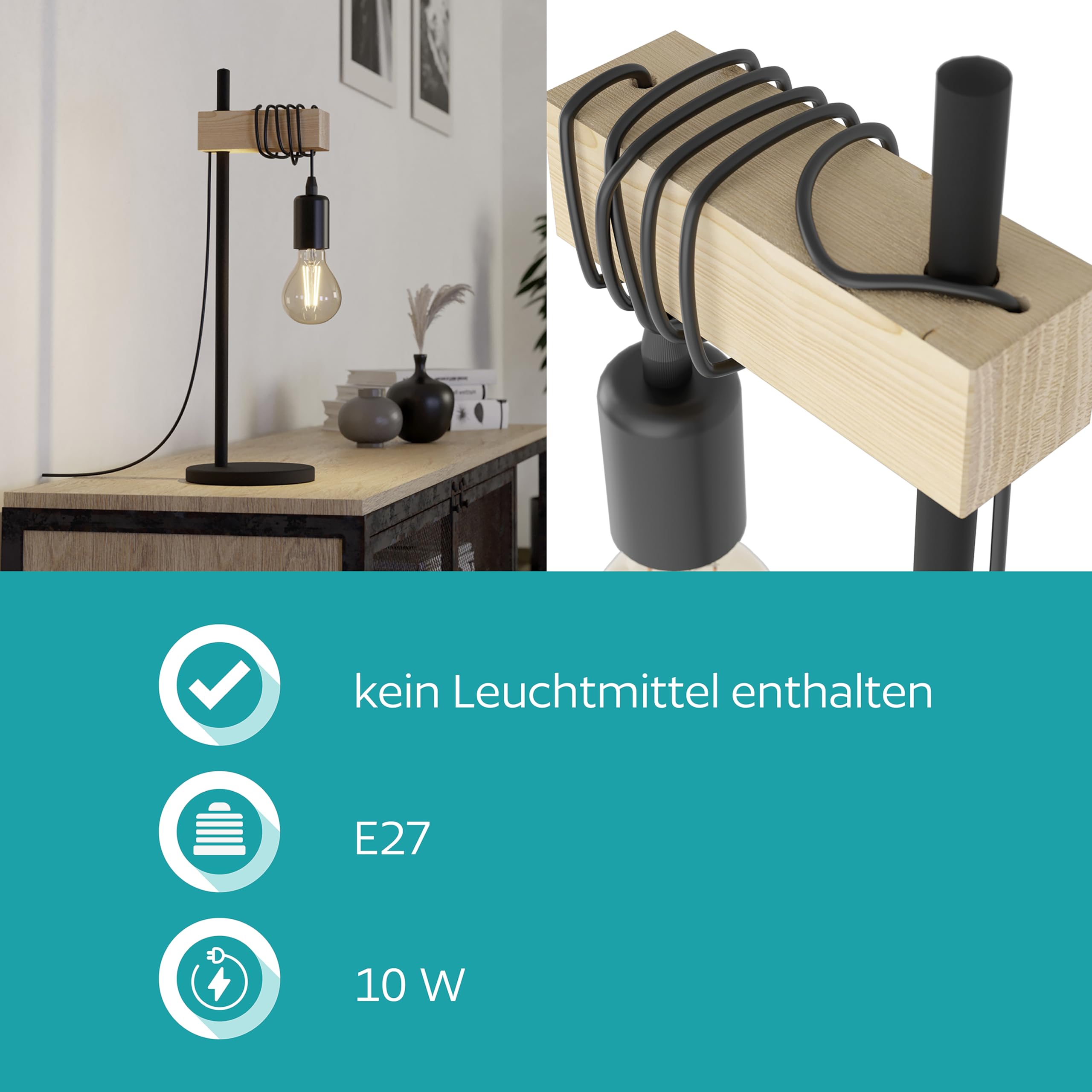 eglo-townshend-tischleuchte-e27-vintage-holz-stahl image 4