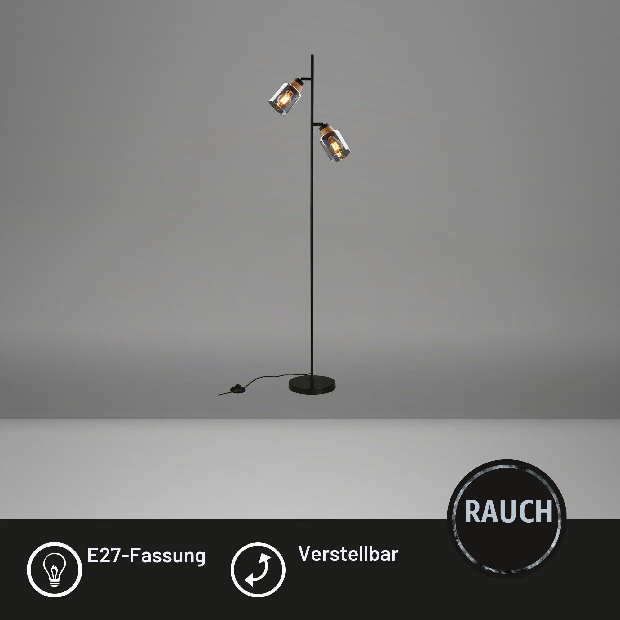 briloner-stehlampe-rauchglas-schwarz-holz-150-cm-2x-e27-mit-fu-taster image 2