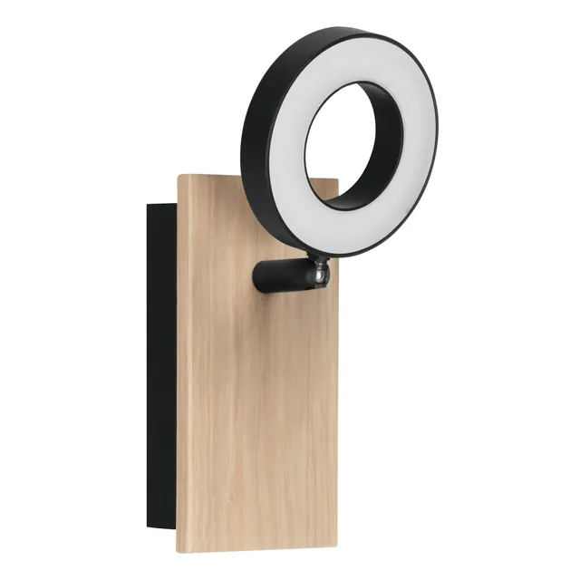 eglo-rielves-led-wandleuchte-schwenk-spot-holz-schwarz-4-2w-3000k image 1