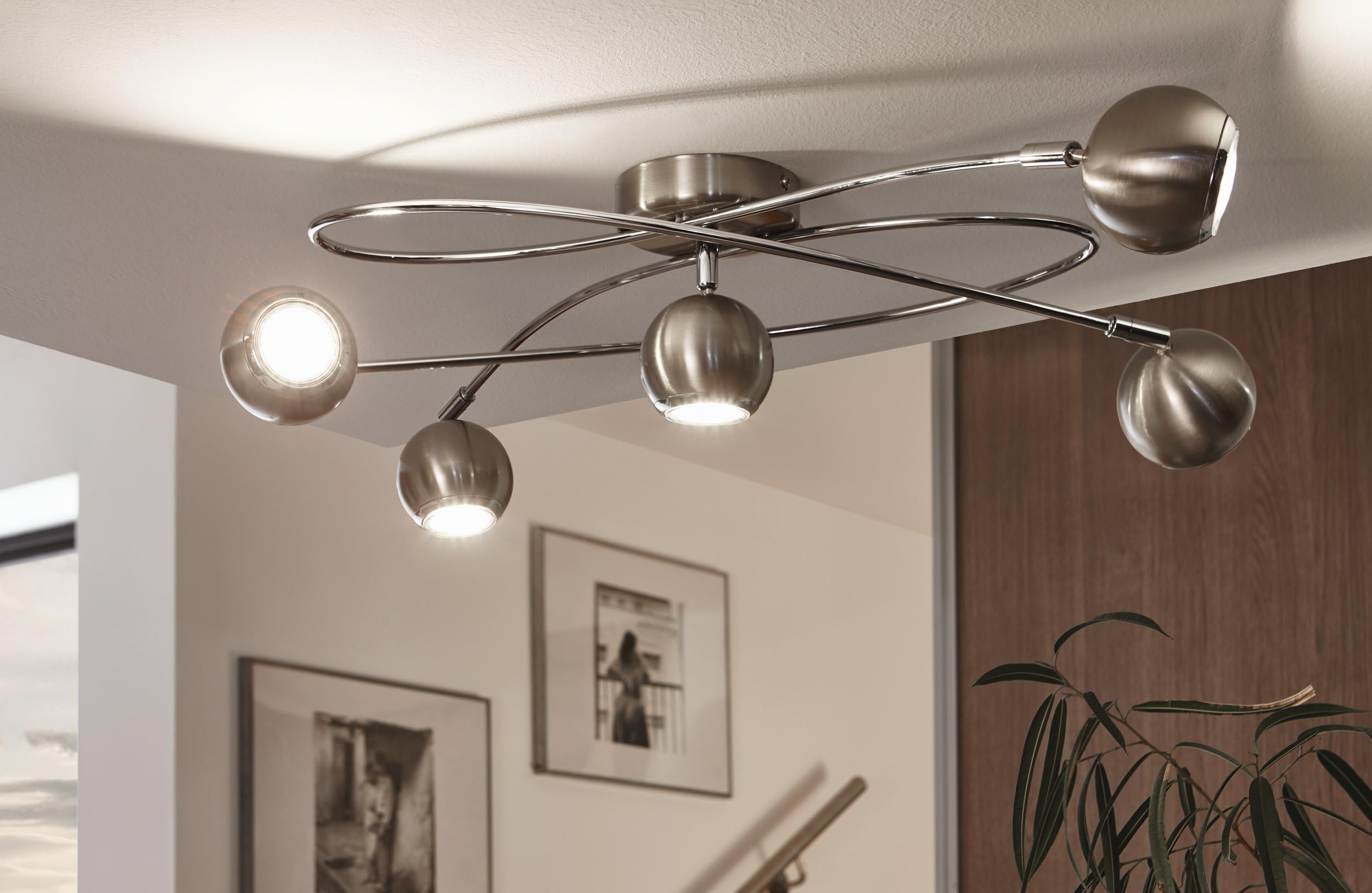 eglo-locanda-led-deckenleuchte-5-flammig-gu10-spots-schwenkbar-nickel-matt-chrom image 2