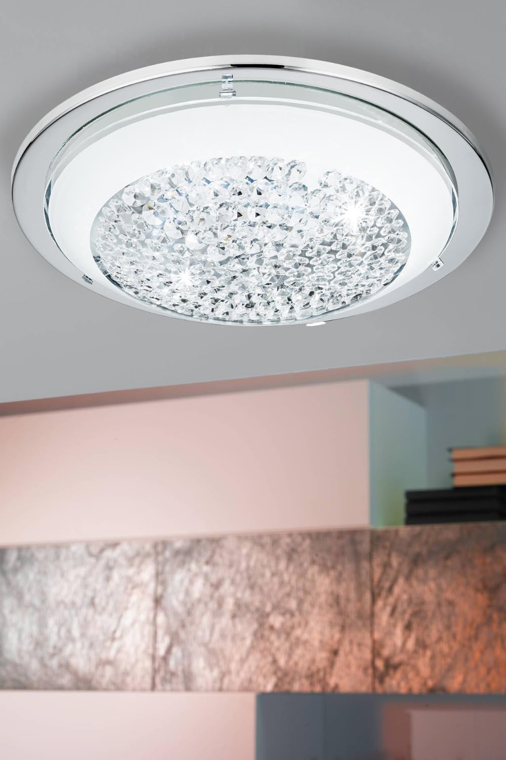 eglo-acolla-led-deckenleuchte-29-cm-chrom-wei-mit-kristall image 2