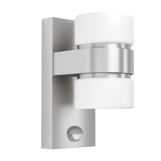 eglo-atollari-led-au-en-wandleuchte-2-flammig-mit-bewegungsmelder-silber-ip44 image 1